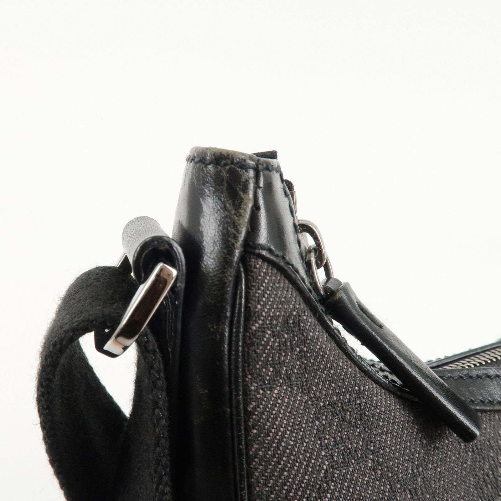 GUCCI GG Denim Leather Shoulder Bag Dark Brown 101682 Used