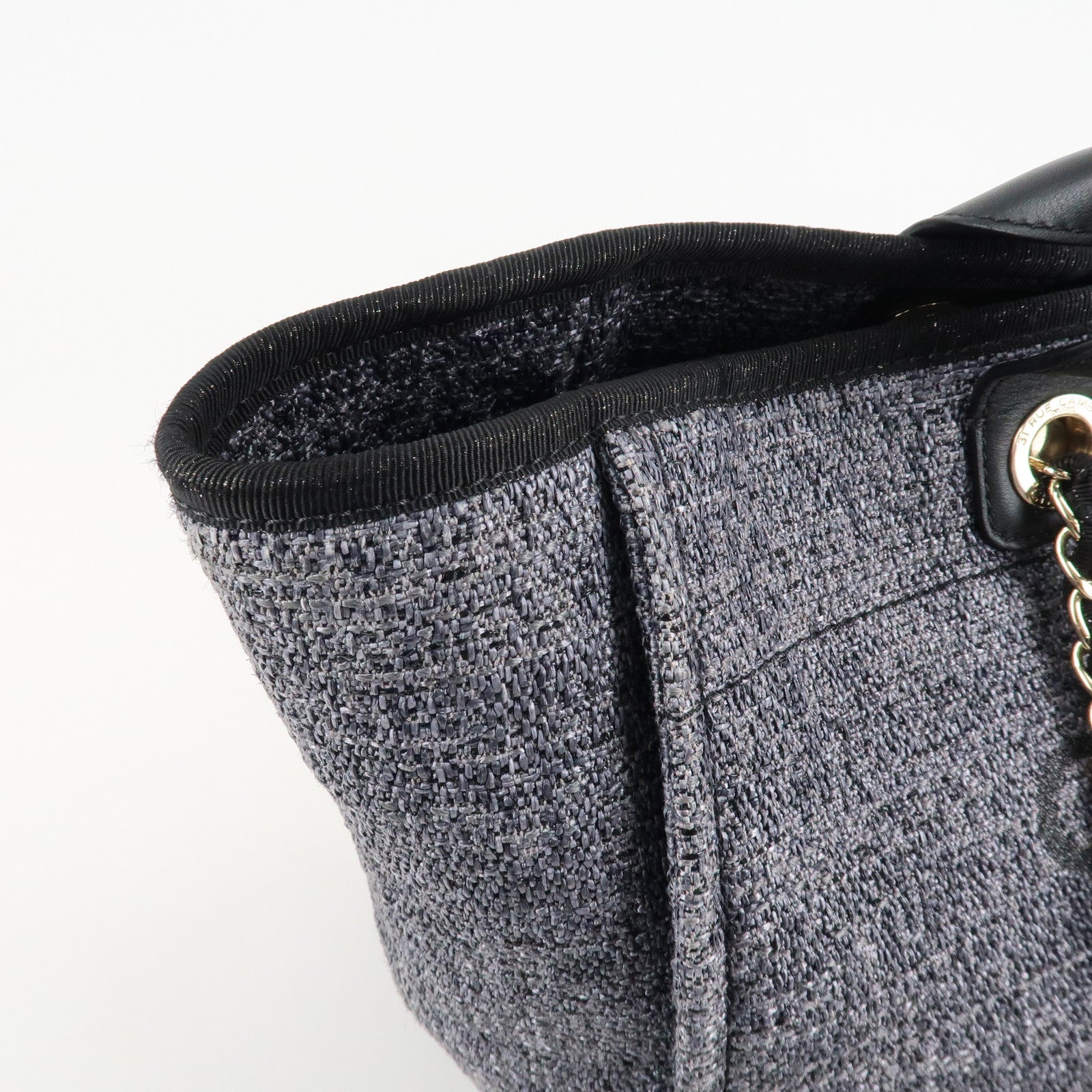 CHANEL Deauville Raffia Leather Chain Tote Bag GM A66941 Navy Used