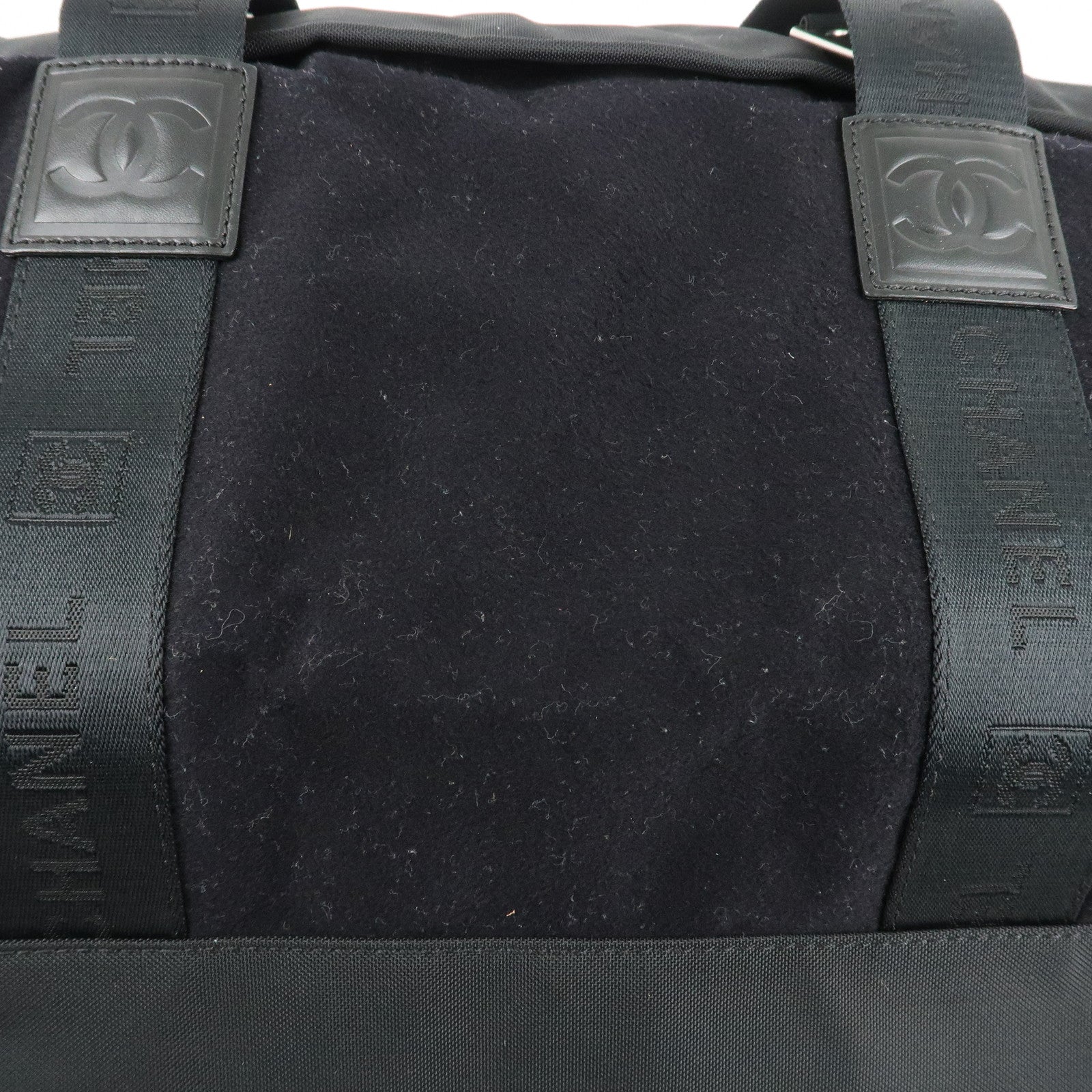 CHANEL Sports Line Felt Nylon Leather Boston Bag Black Used