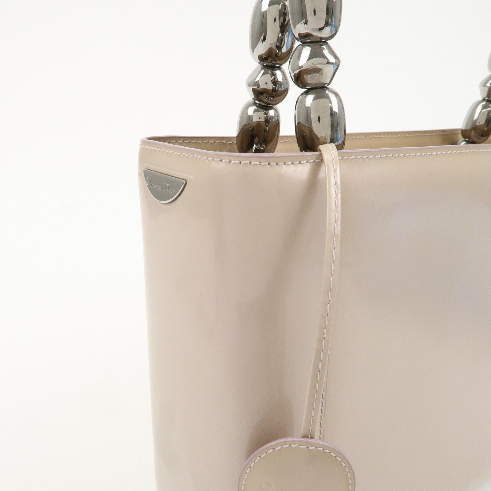 Christian Dior Maris Pearl Patent Leather Tote Bag Beige Used