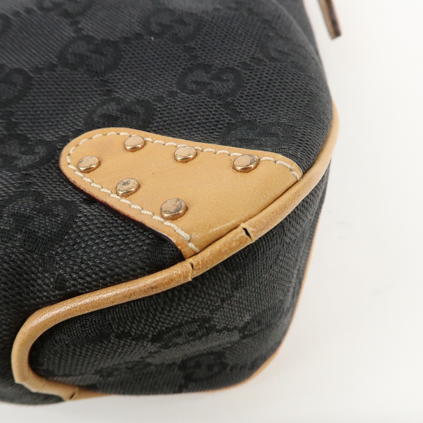 GUCCI Horsebit GG Canvas Leather Studs Shoulder Bag Black 114915 Used