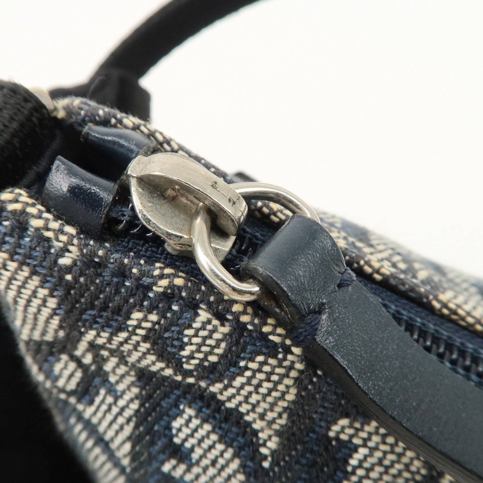 Christian Dior Trotter Canvas Leather Shoulder Bag Navy White Used