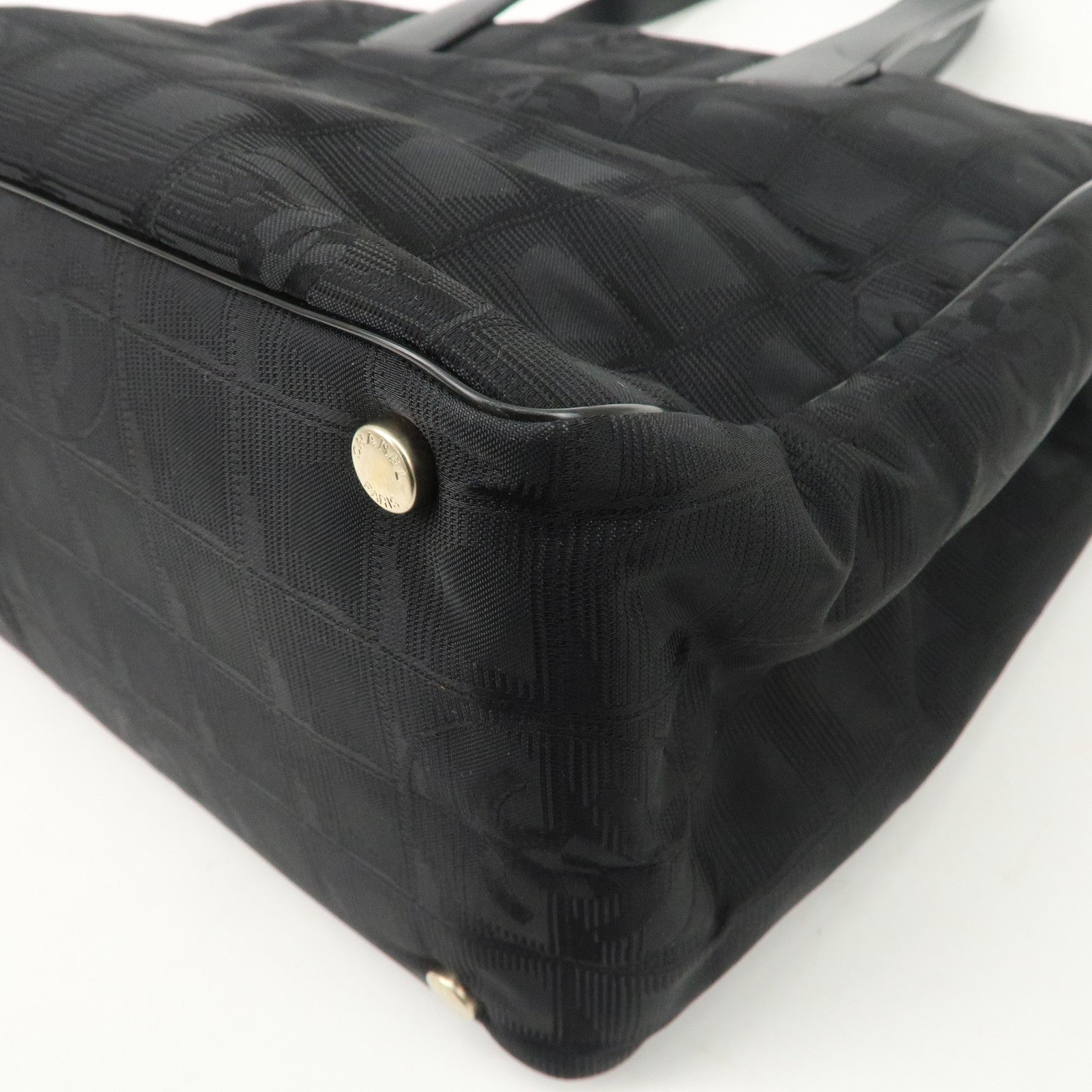 CHANEL New Travel Line Nylon Jacquard Leather Tote Bag A15991 Used