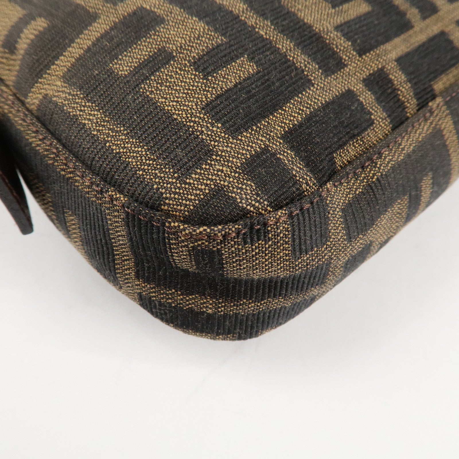 FENDI Mamma Baguette Zucca Canvas Shoulder Bag Brown Black 26424 Used