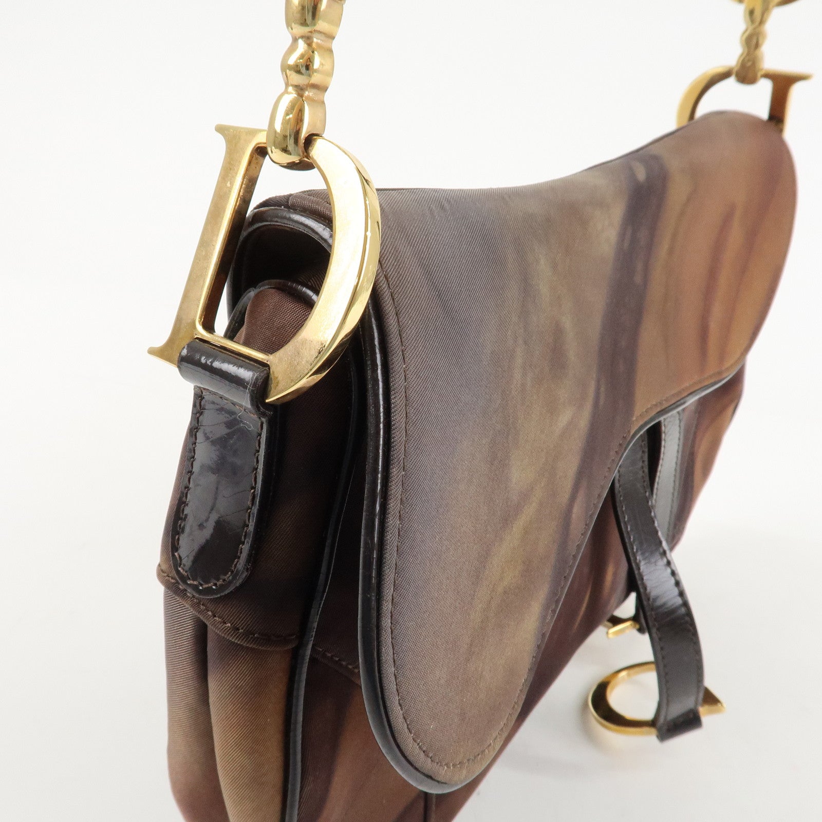 Christian Dior Nylon Canvas Patent Leather Saddle Bag Shoulder Bag Used