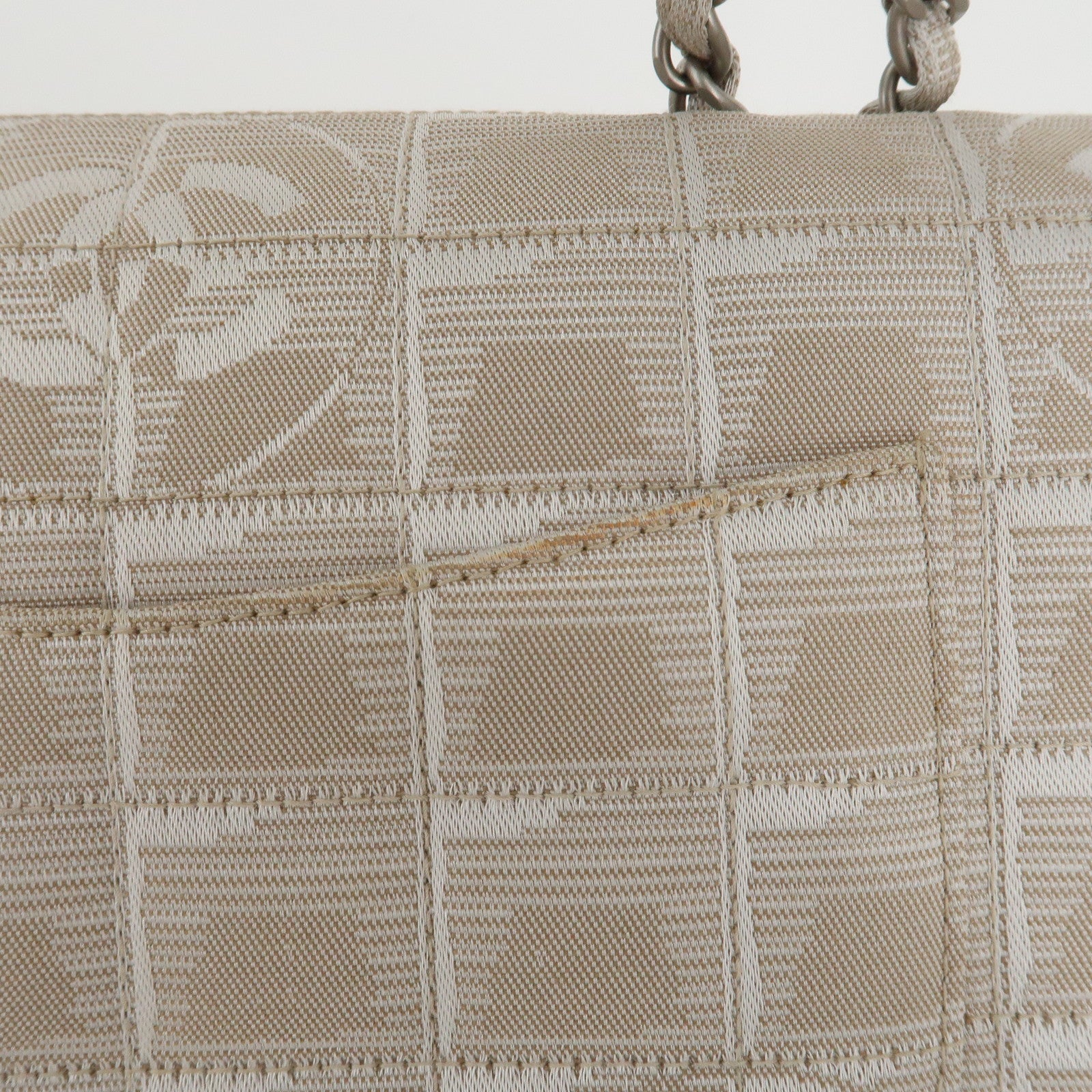 CHANEL Travel Line Chocolate Bar Nylon Jacquard Chain Bag A15285 Used