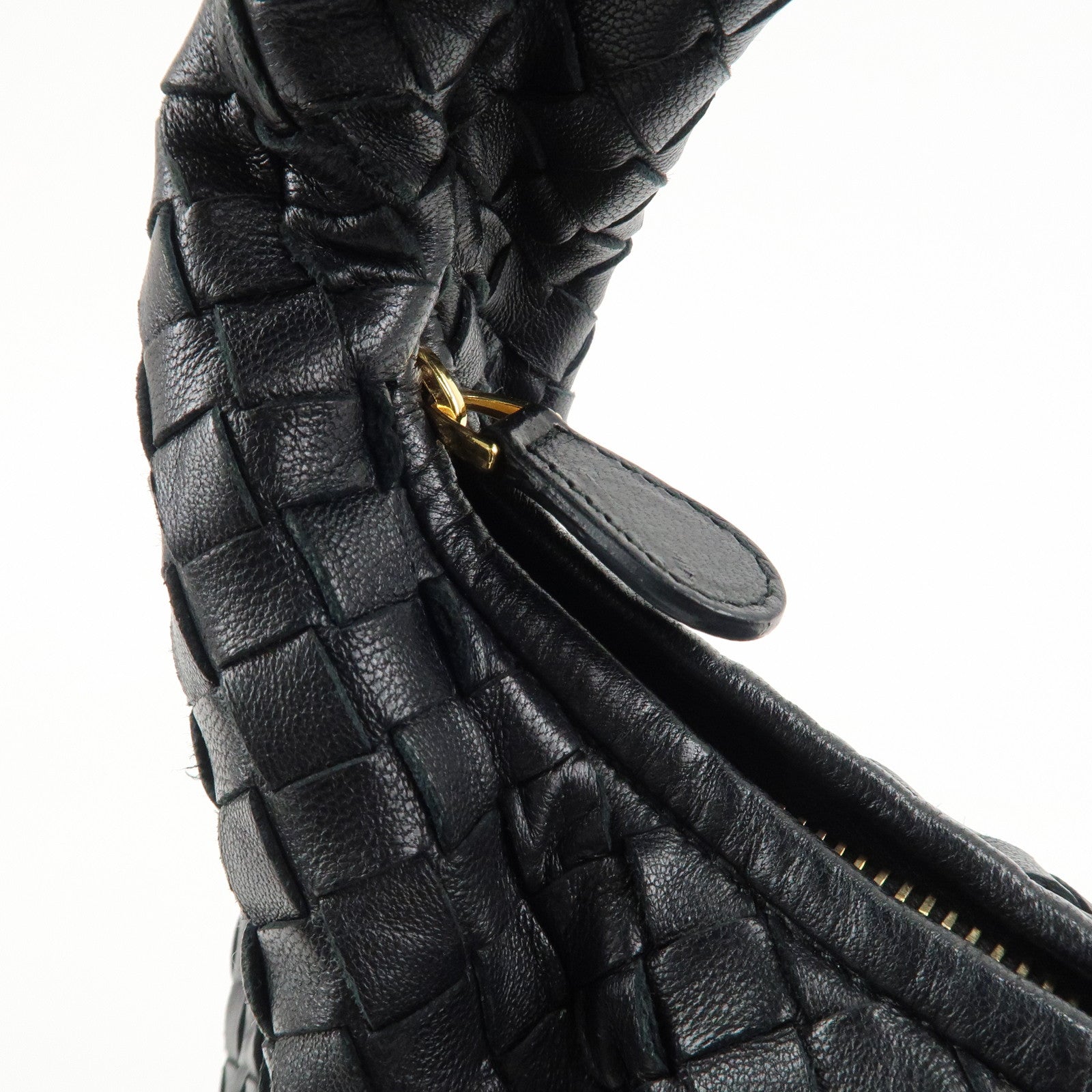 BOTTEGA VENETA Hobo Intrecciato Leather Shoulder Bag Black 115653 Used