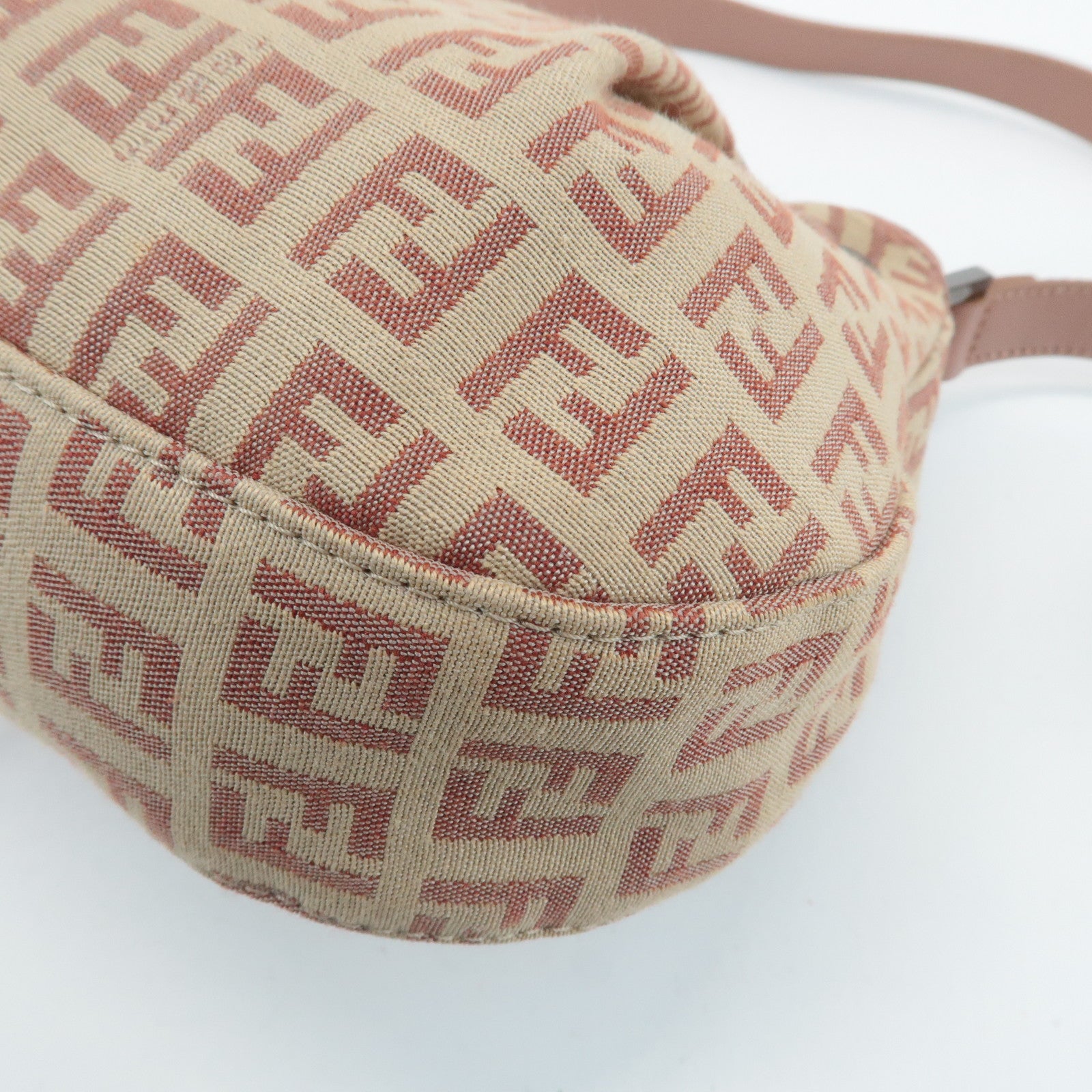 FENDI Zucchino Canvas Leather Shoulder Bag Beige Pink 8BR282 Used