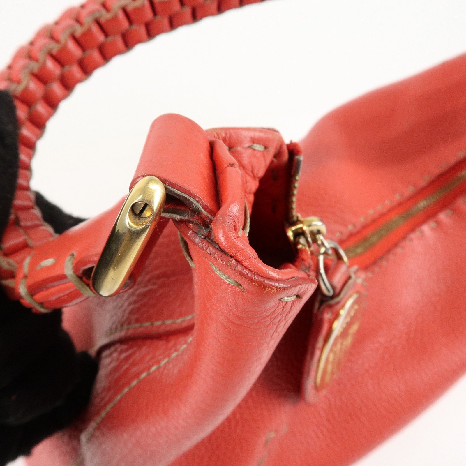 FENDI Selleria Leather Shoulder Bag Red 8BR648 Used