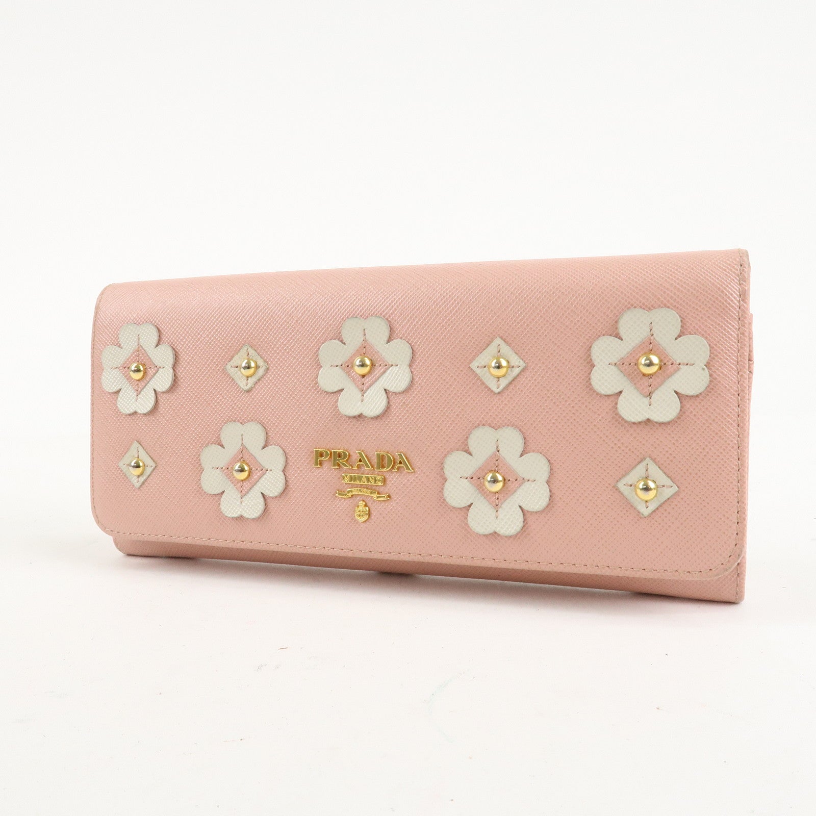 PRADA Set of 2 Saffiano Leather Bi-fold Long Wallet Glower Motif Used