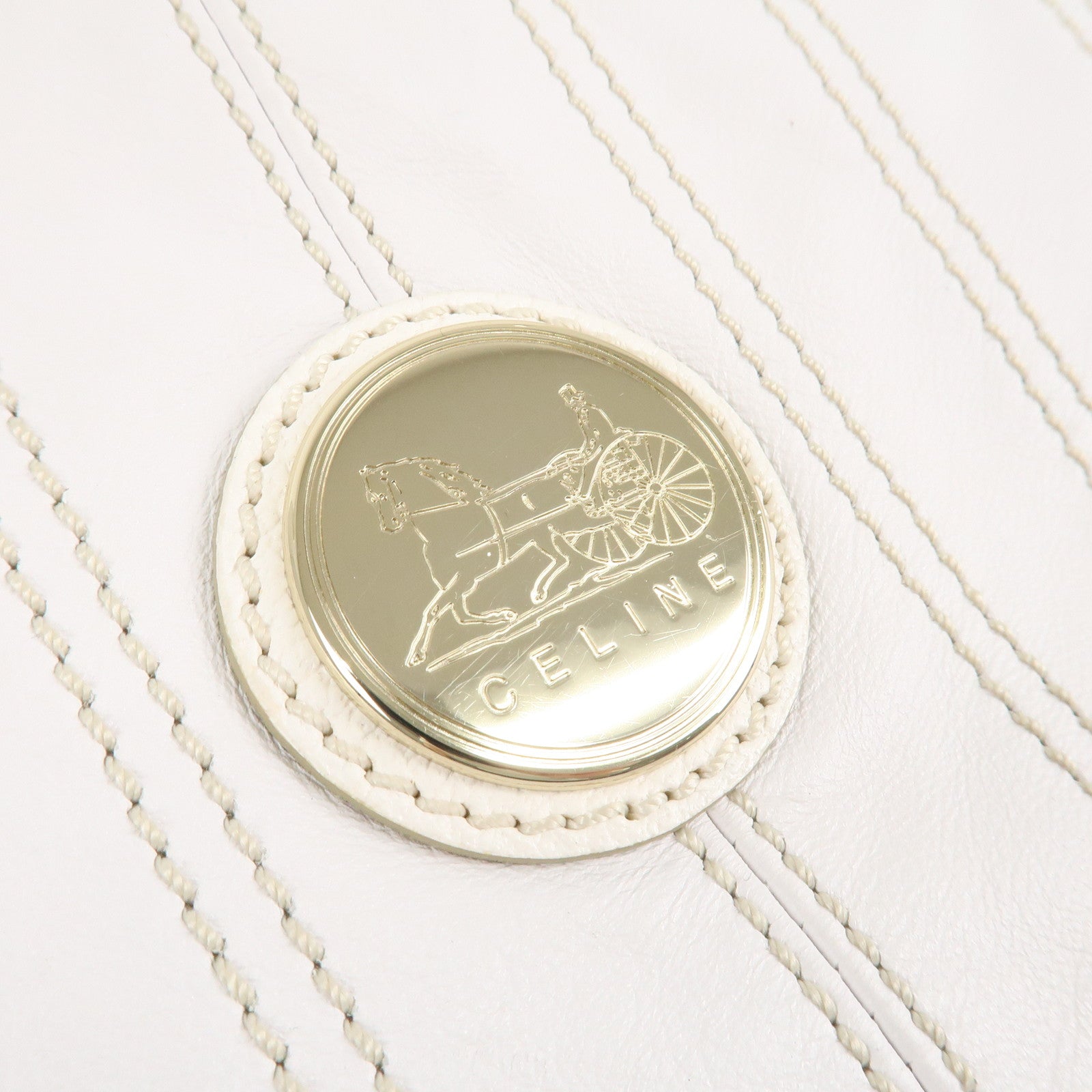 CELINE Leather Shoulder Bag White Gold Hardware Used