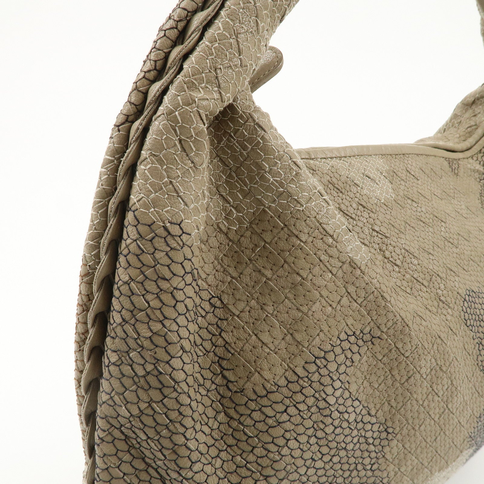 BOTTEGA VENETA Hobo Leather Shoulder Bag Beige Gray Black Used