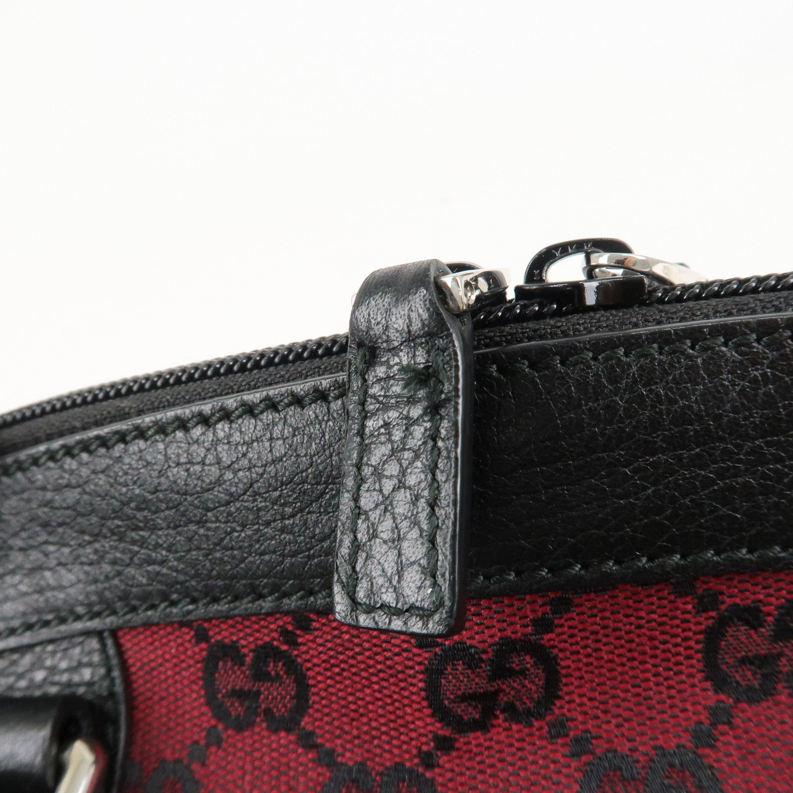 GUCCI GG Canvas Leather Tote Bag Hand Bag Black Red 272378 Used
