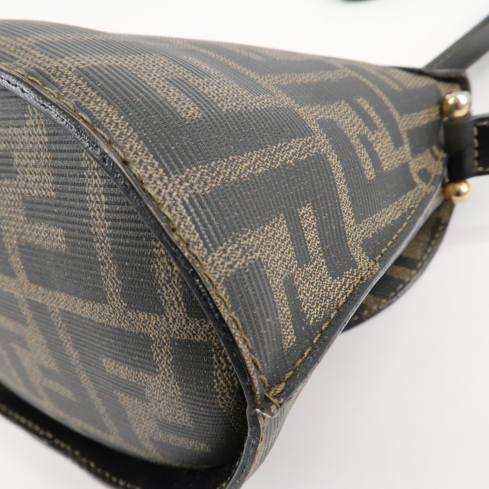 FENDI Zucca Logo Print PVC Leather Shoulder Bag Black Brown Used