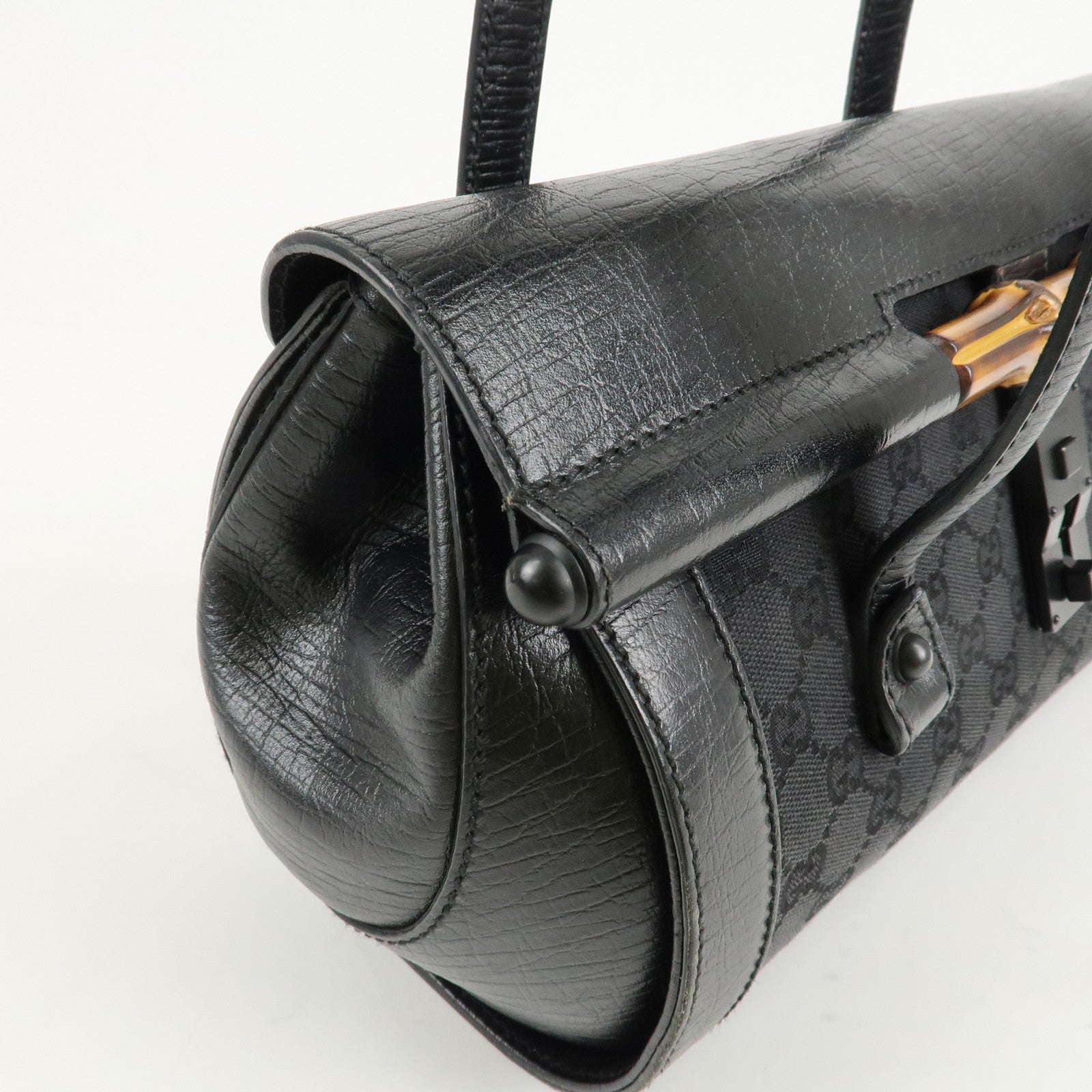 GUCCI Bamboo GG Canvas Leather Shoulder Bag 111713 Used