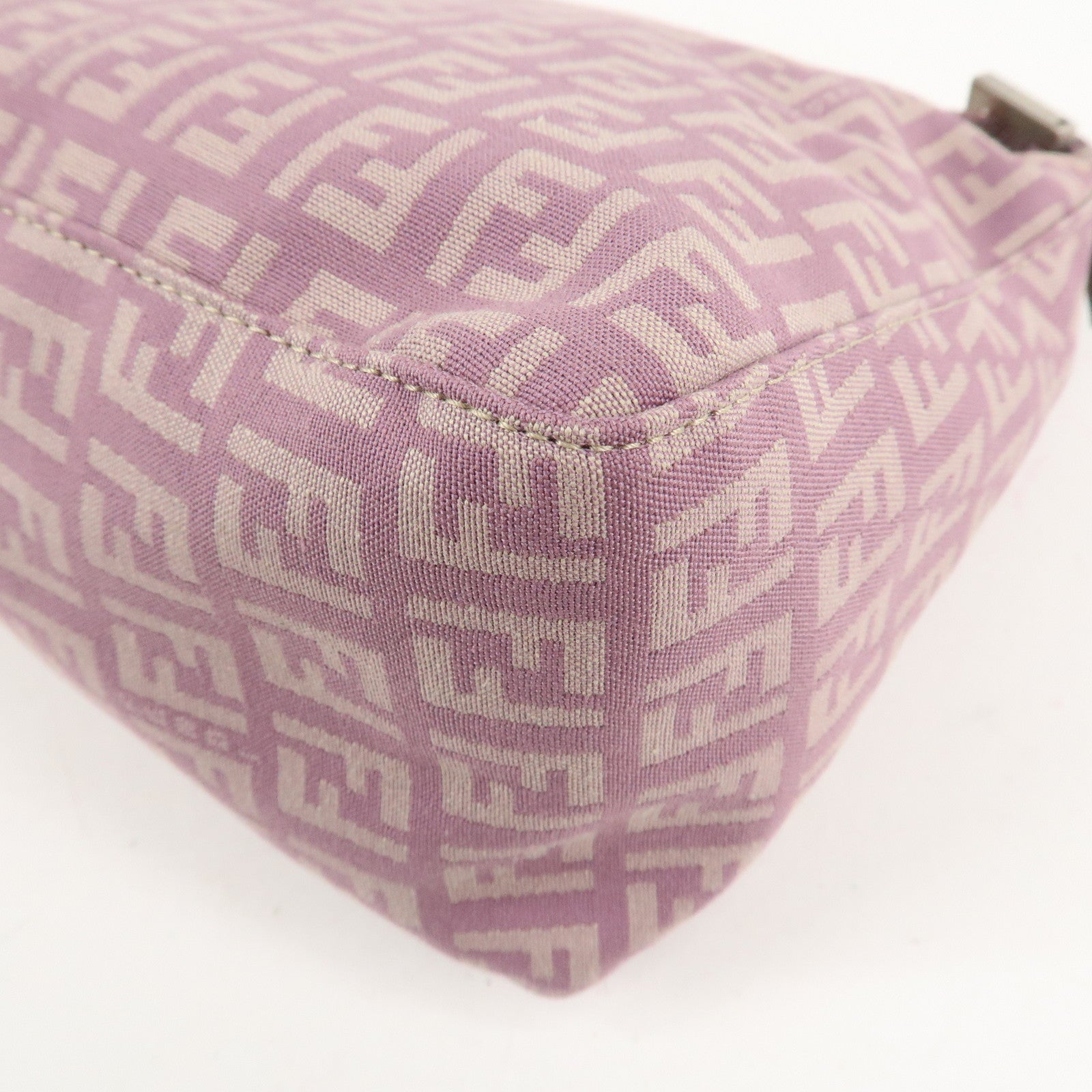 Auth FENDI Zucchino Canvas Leather Hand Bag Pouch Purple Beige 8N0005 Used F/S Used