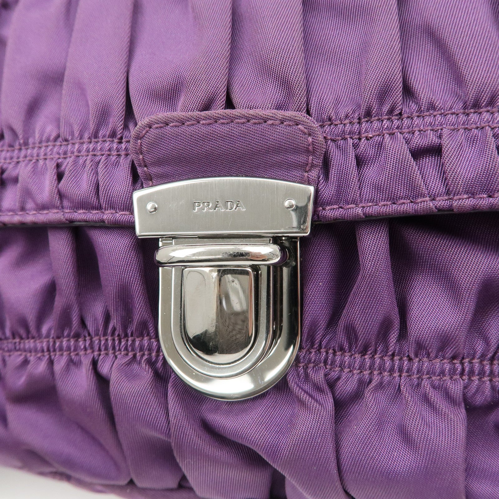 PRADA Nylon Leather Gathered Shoulder Bag Purple BR4609 Used