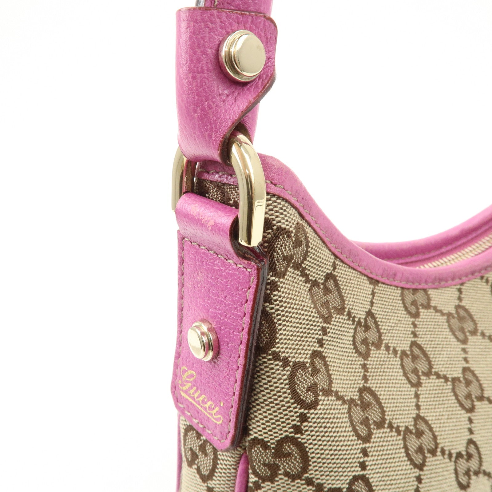 GUCCI Abbey GG Canvas Leather Shoulder Bag Beige Pink 130739 Used