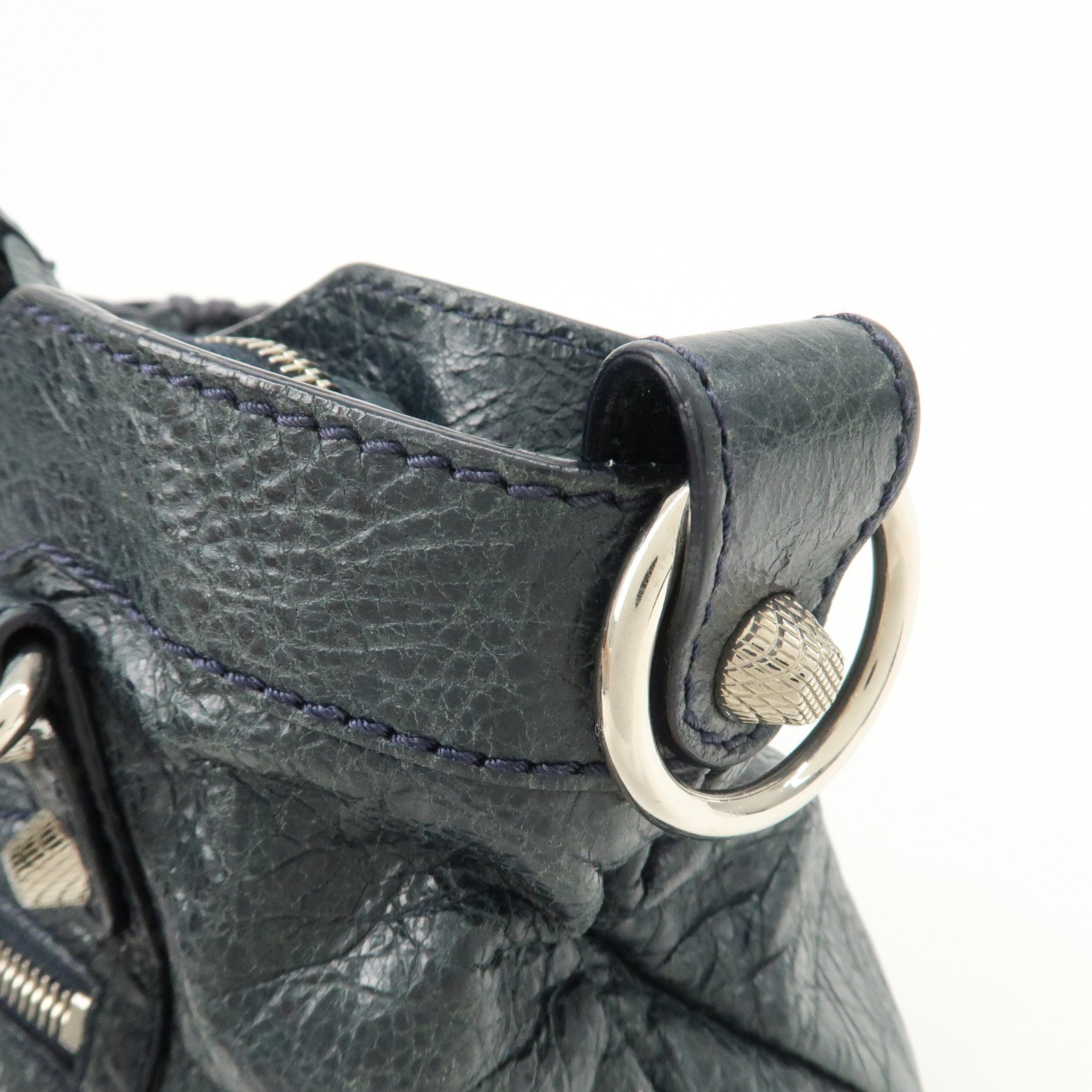 BALENCIAGA The Giant Town Leather 2Way Hand Bag Navy 285434 Used