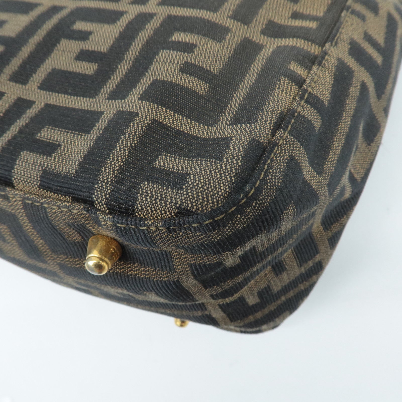 FENDI Zucca Canvas Leather Tote Bag Hand Bag Brown Used
