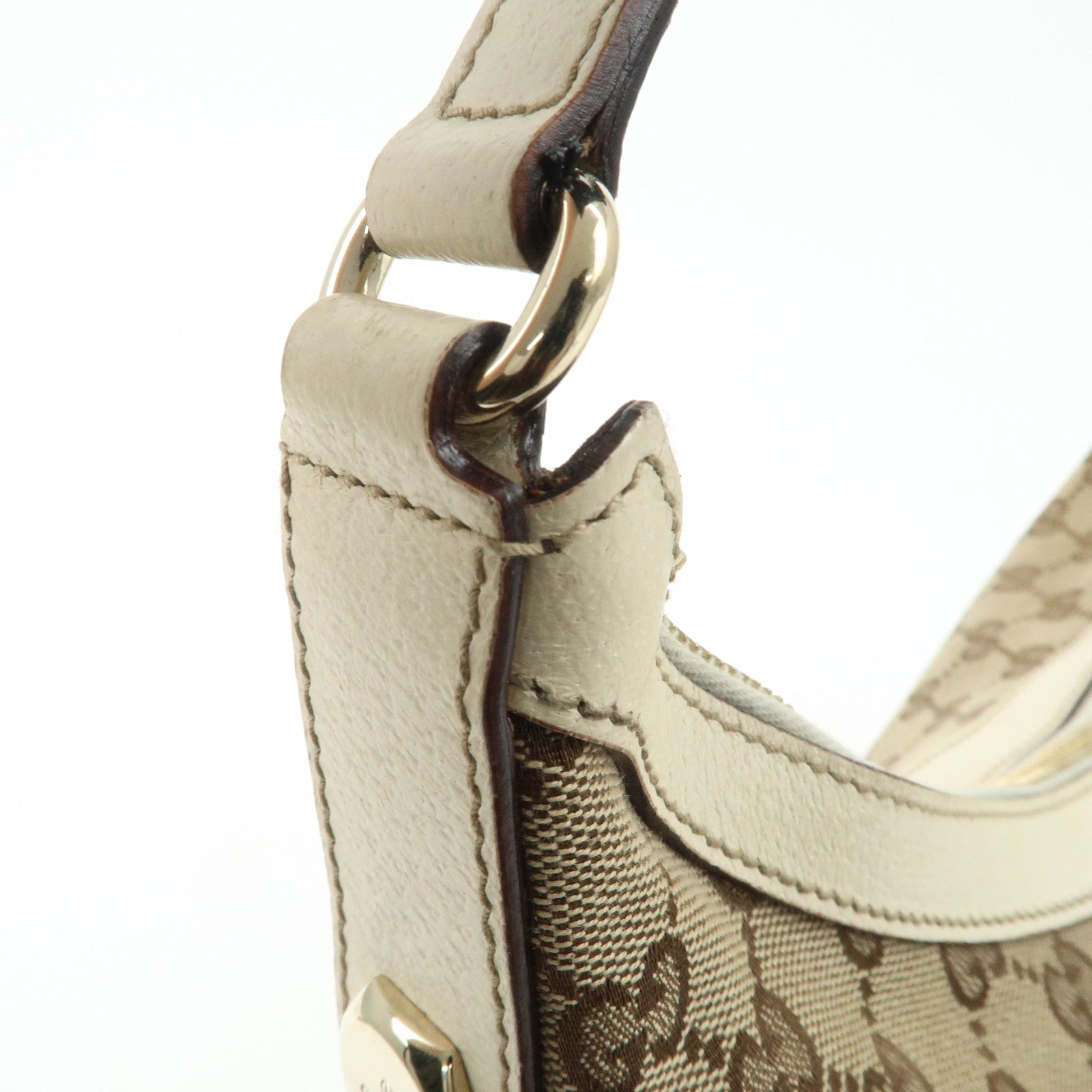 GUCCI GG Canvas Leather Shoulder Bag Beige Ivory 153010 Used