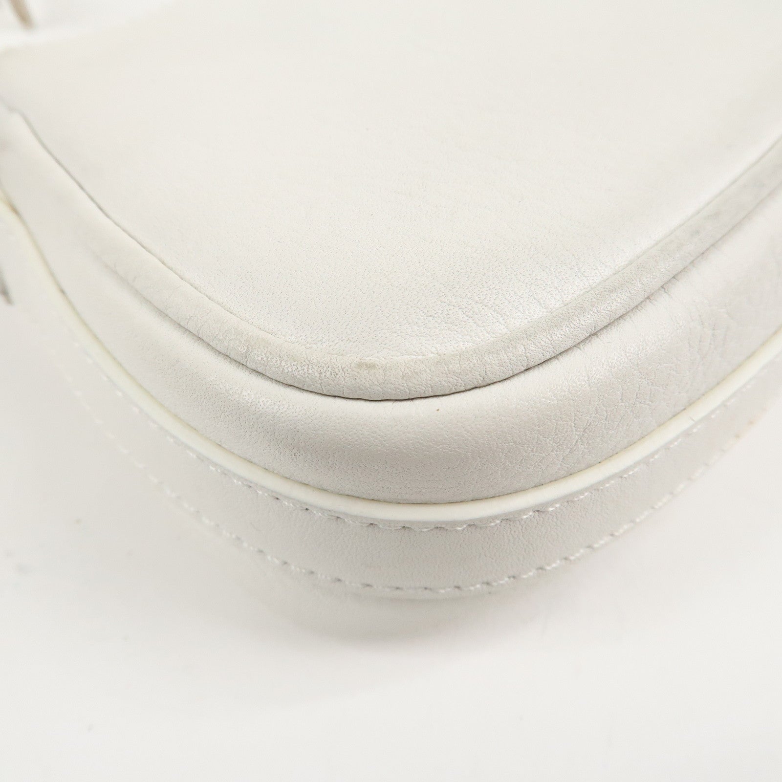 Christian Dior Canvas Leather Logo Charm Hand Bag White Used