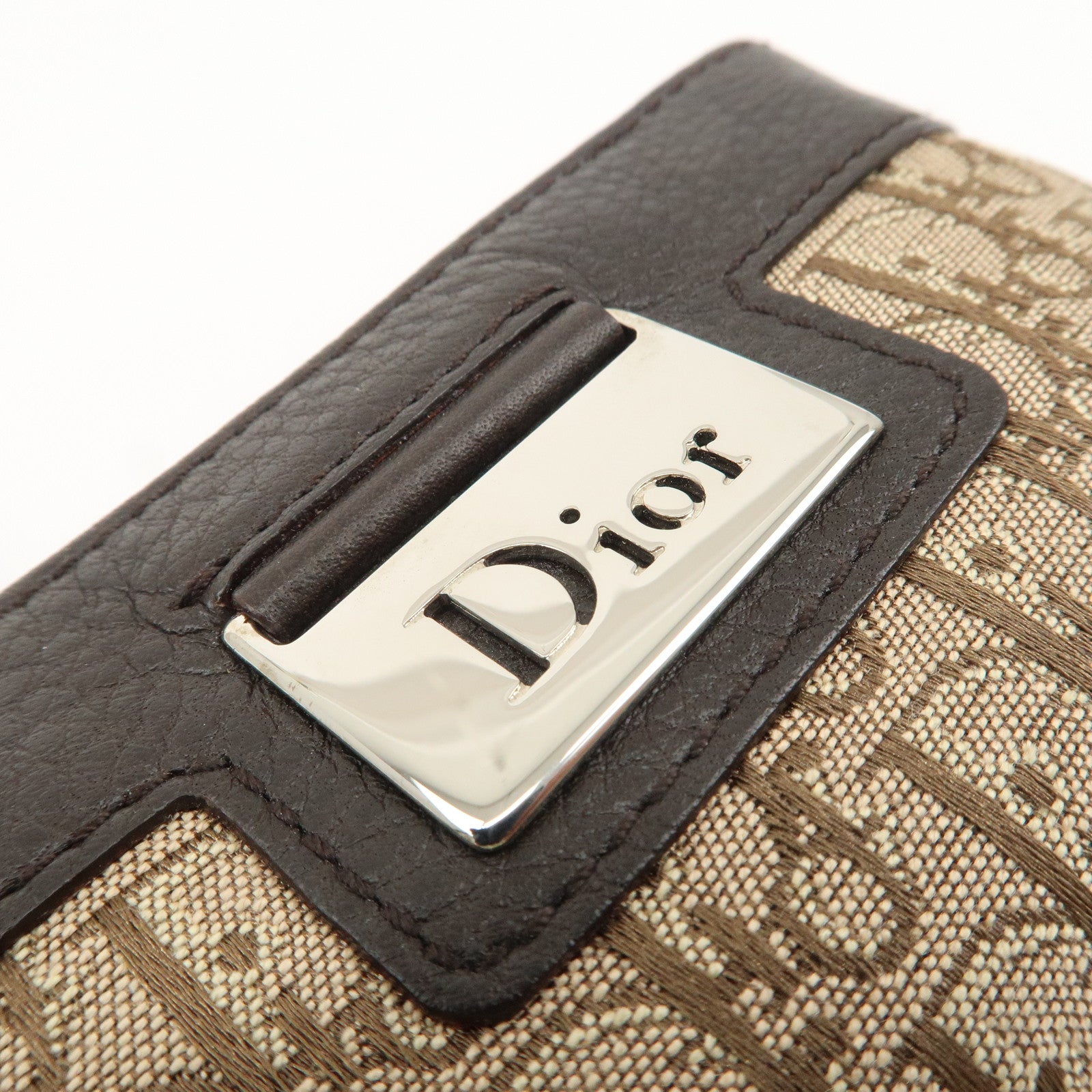 Chiristian Dior Trotter Canvas Leather Coin Key Case Beige Brown Used