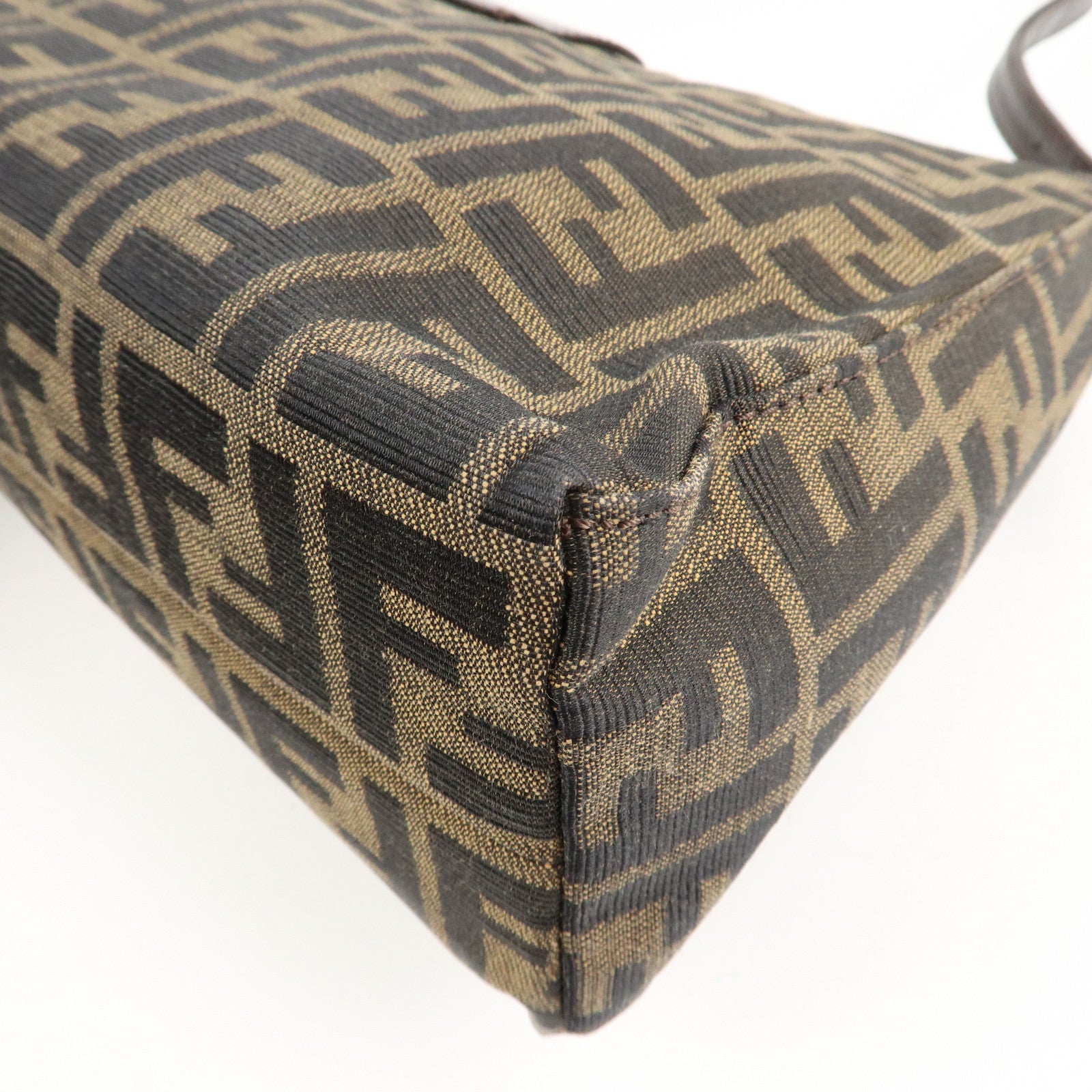 FENDI Zucca Canvas Leather Shoulder Bag Brown Black 9161150001 Used