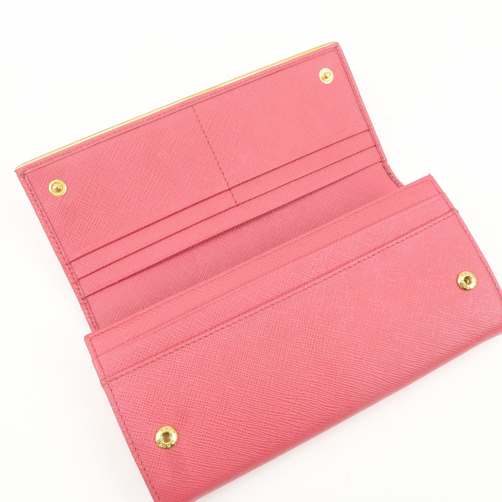 PRADA Saffiano Leather Bi Fold Long Wallet Pink 1MH132 Used