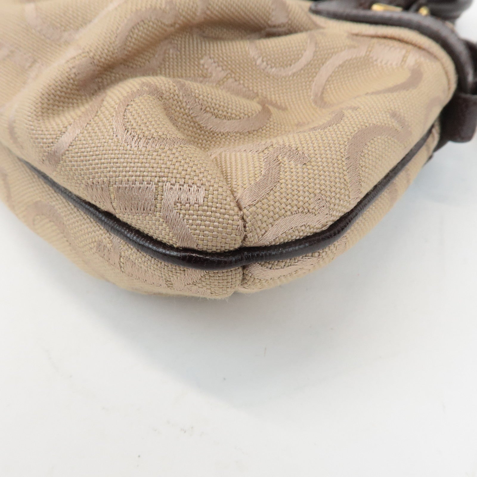 Ferragamo Gancini Canvas Leather 2Way Bag Beige Dark Brown Used