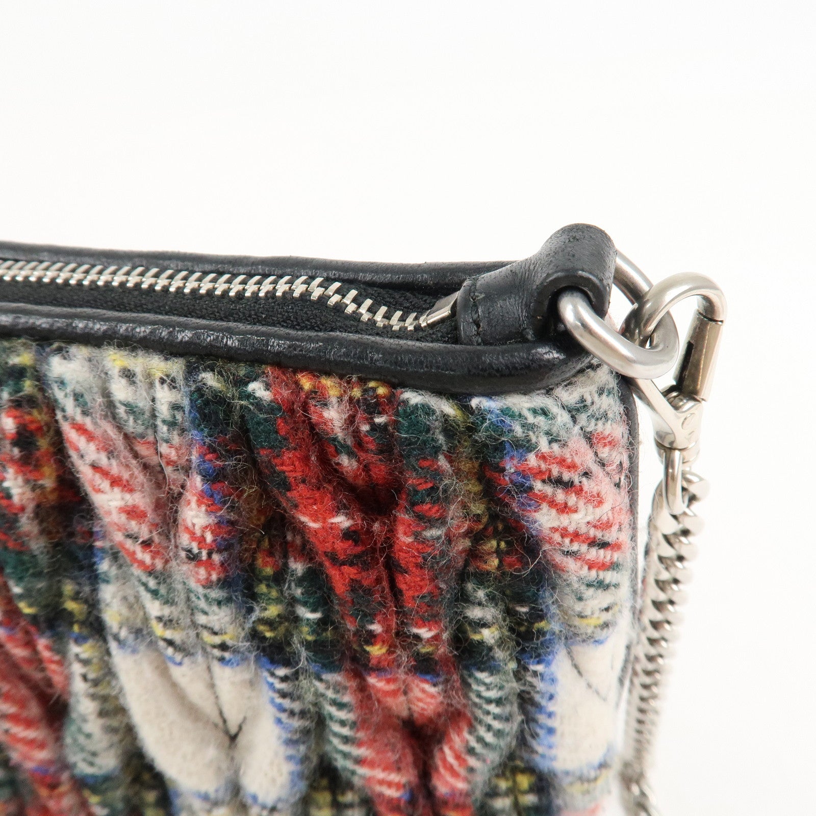 MIU MIU Matelasse Wool Leather Chain Shoulder Bag Red Used