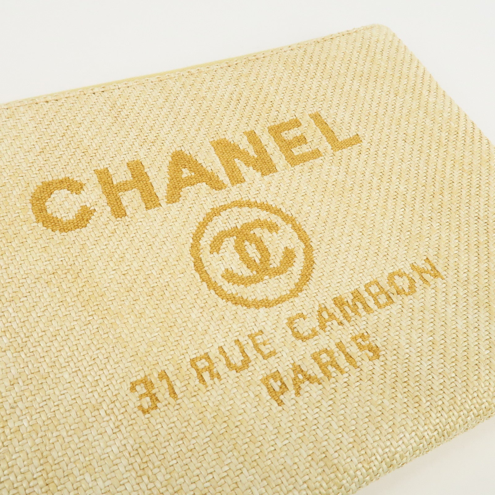 CHANEL Deauville Straw Clutch Bag Pouch Yellow A80117 Used