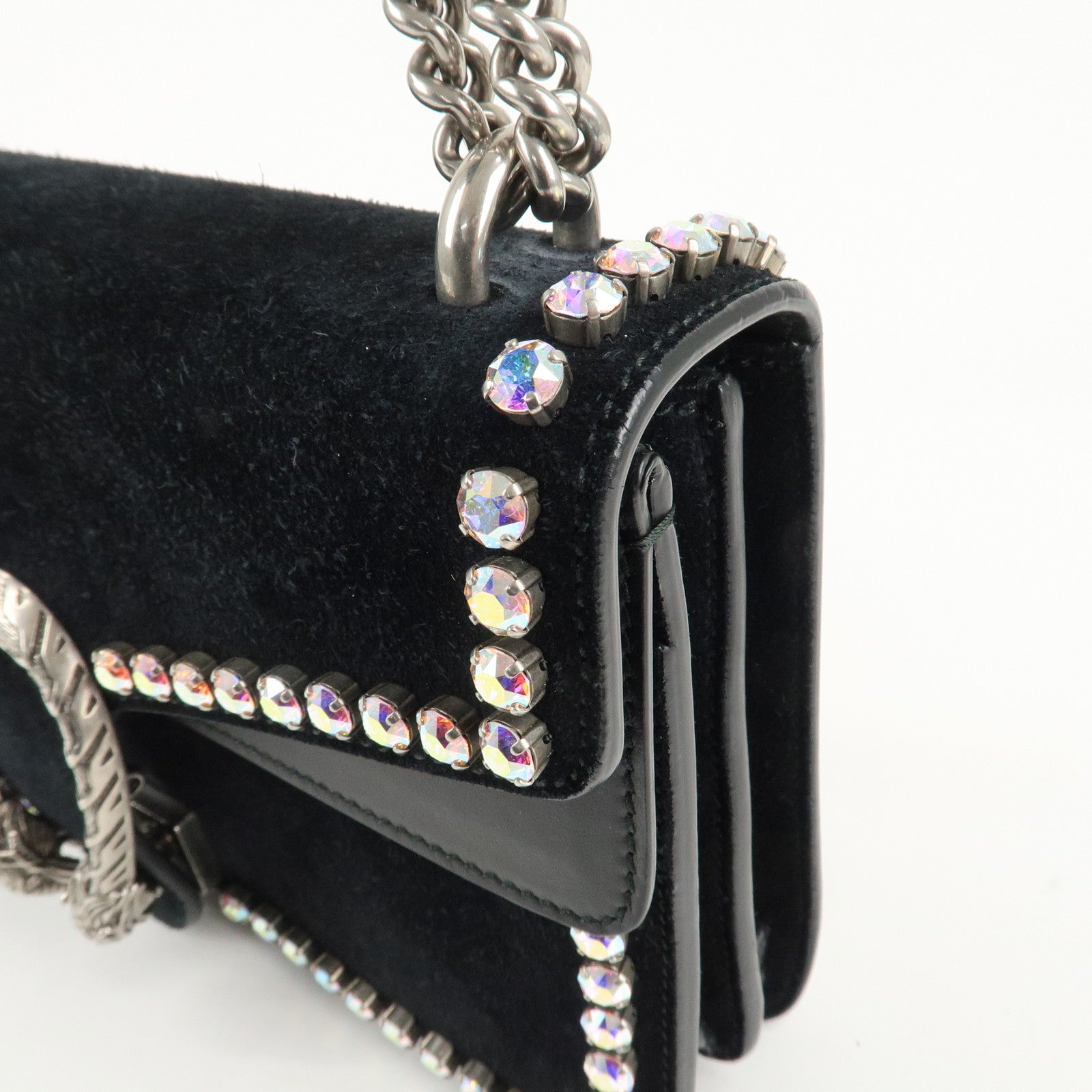 GUCCI Dionysus Leather Suede Crystal Bijou Chain Shoulder Bag Used