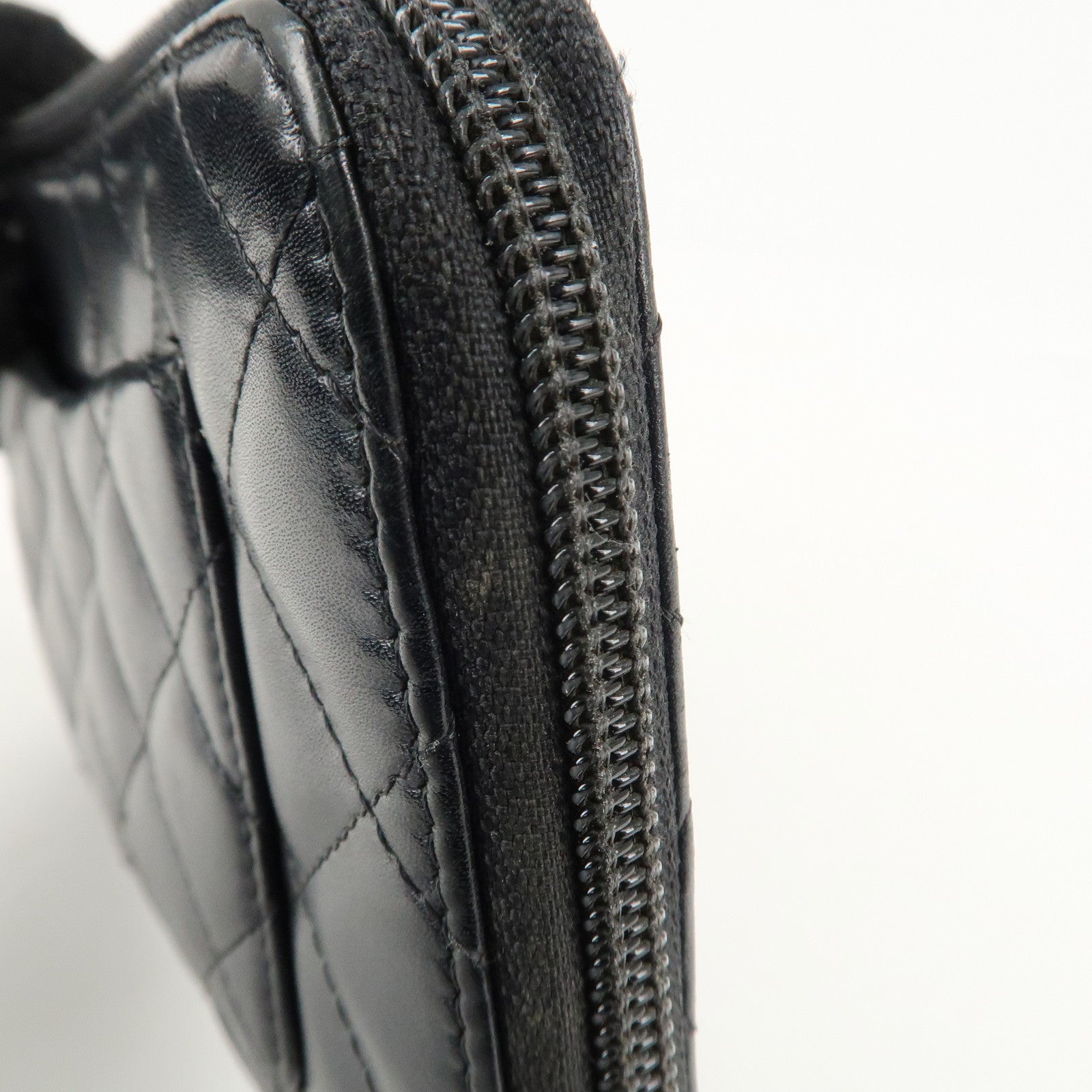 CHANEL Cambon Line Leather Round Zippy Long Wallet Black A26710 Used