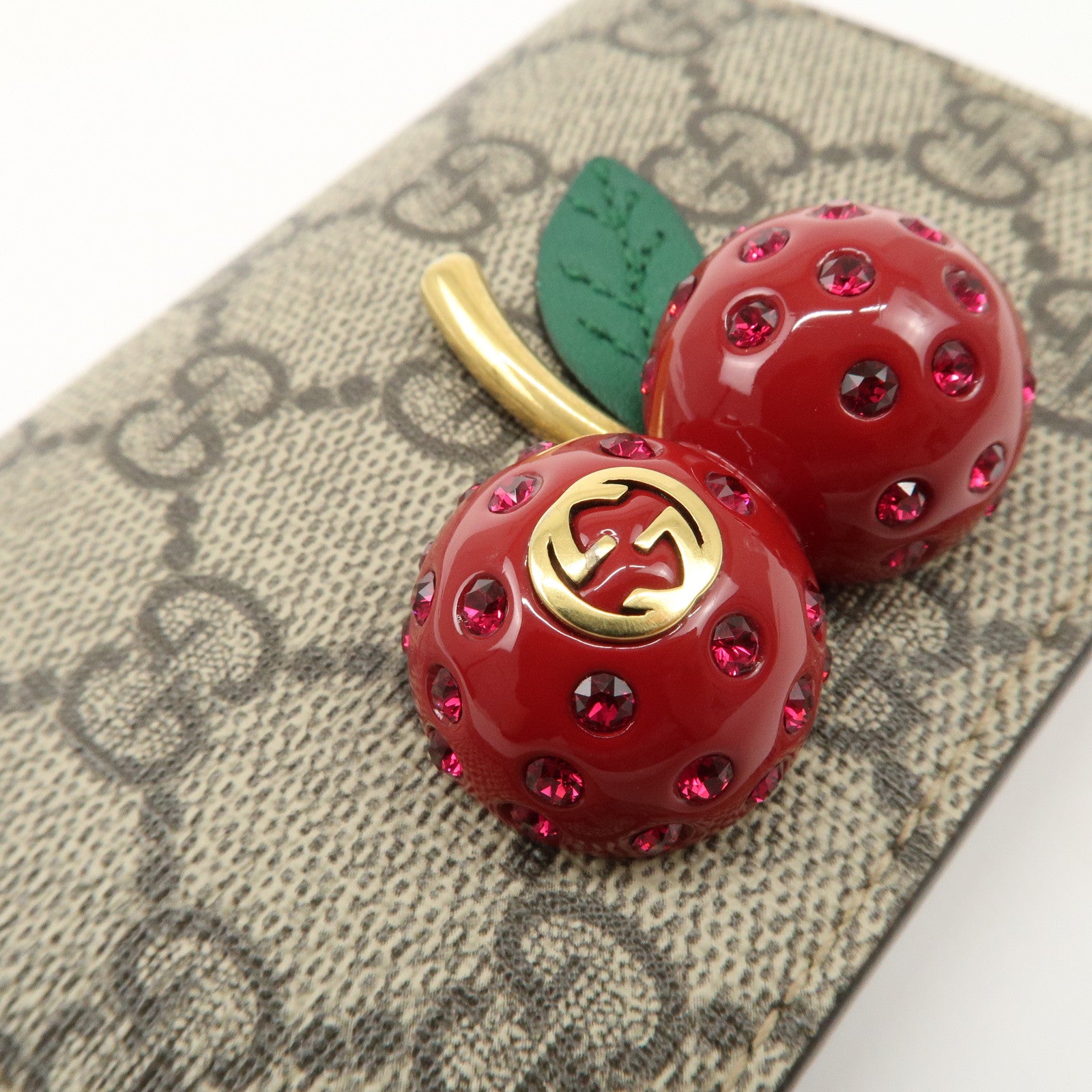 GUCCI Cherry Interlocking G GG Supreme Compact Wallet 476050 Used