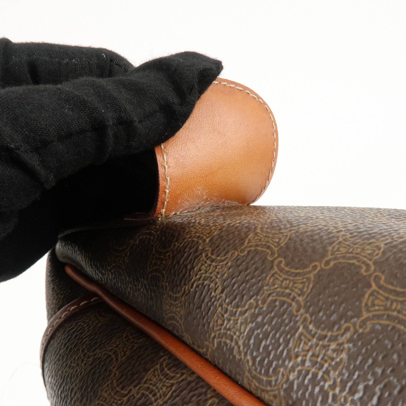 CELINE Macadam PVC Leather Boston Bag Hand Bag Brown Used