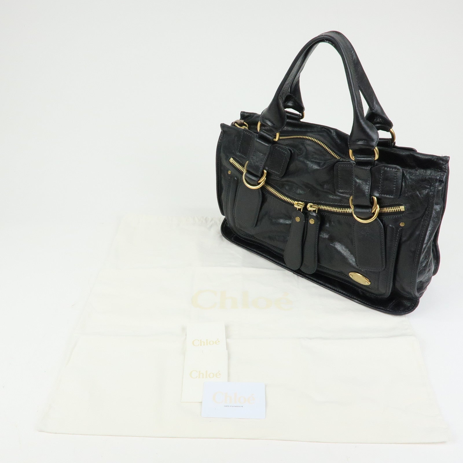 Chloe Bay Leather Hand Bag Tote Bag Black
