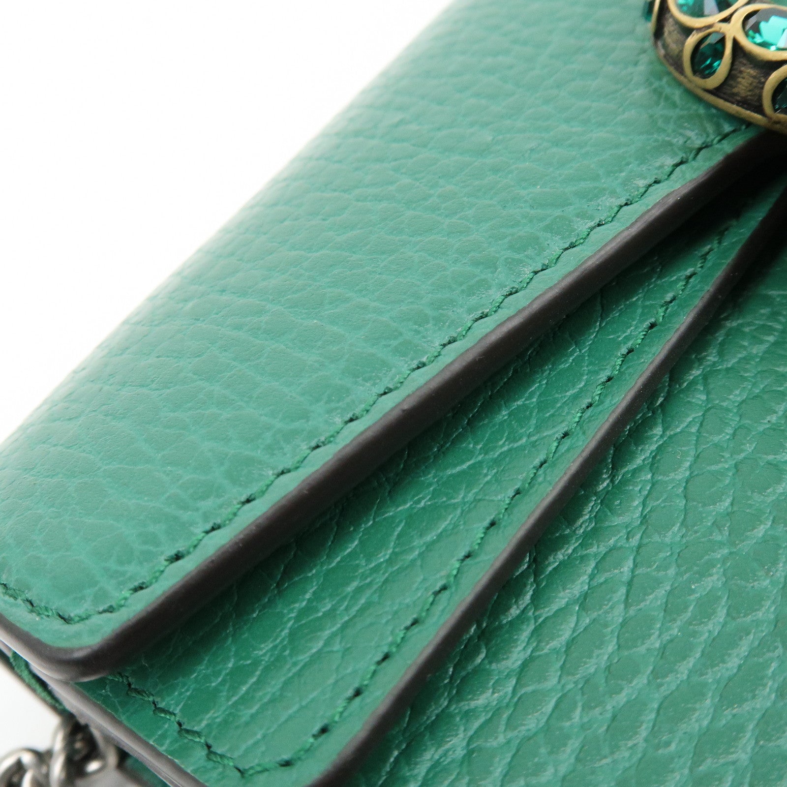 GUCCI Dionysus Super Mini Leather Chain Shoulder Bag Green 476432