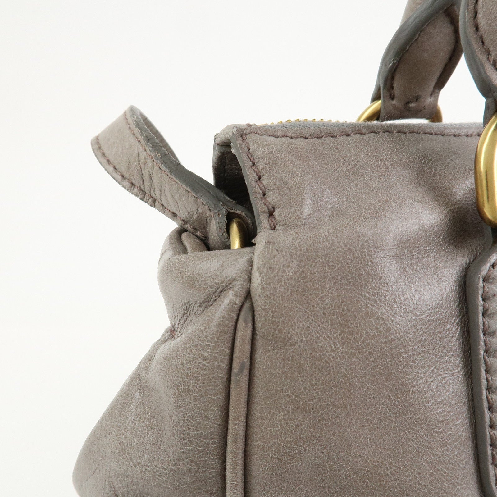 MIU MIU Leather 2Way Bag Hand Bag Shoulder Bag Gray
