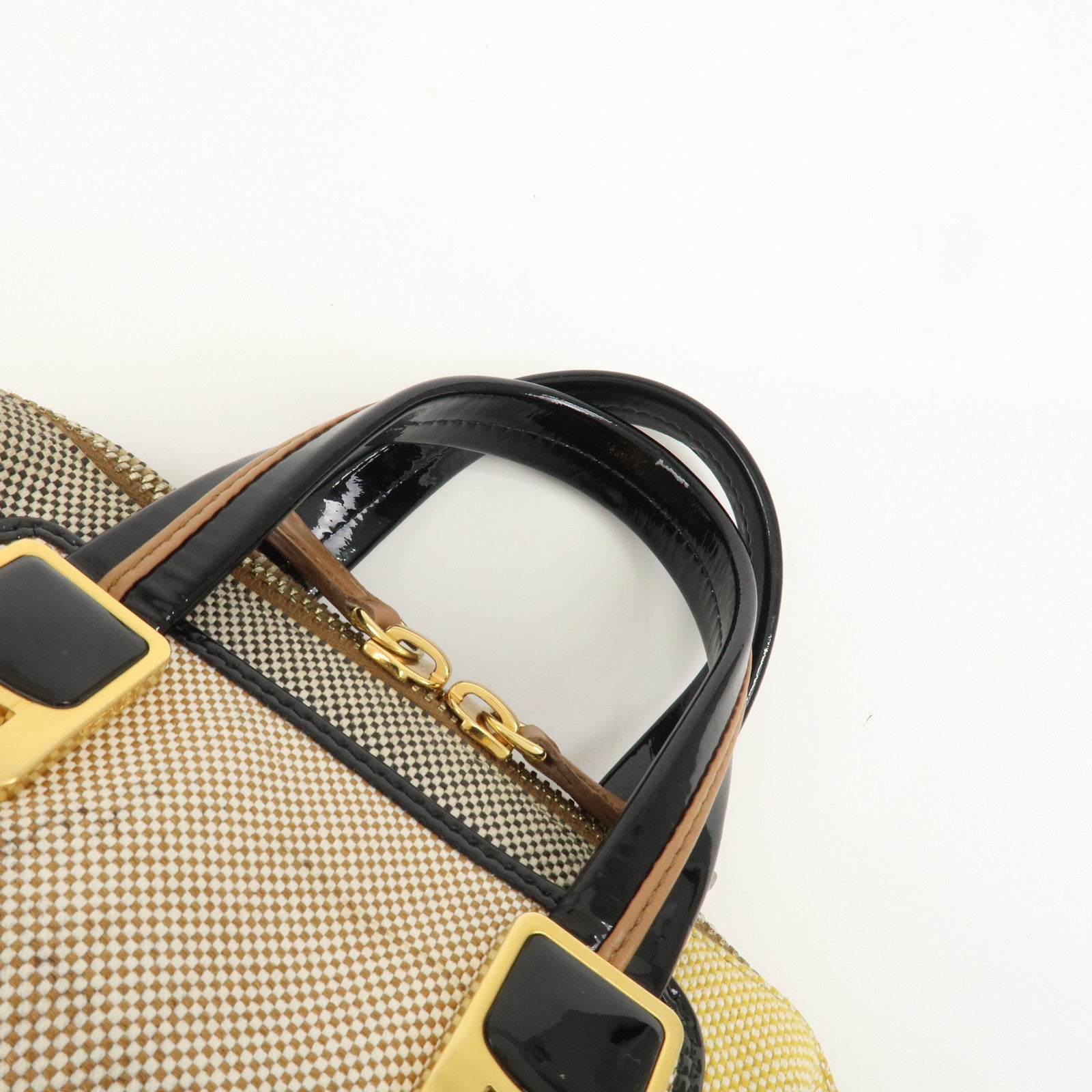 FENDI Chameleon Canvas Patent Leather 2Way Hand Bag Beige 8BL117
