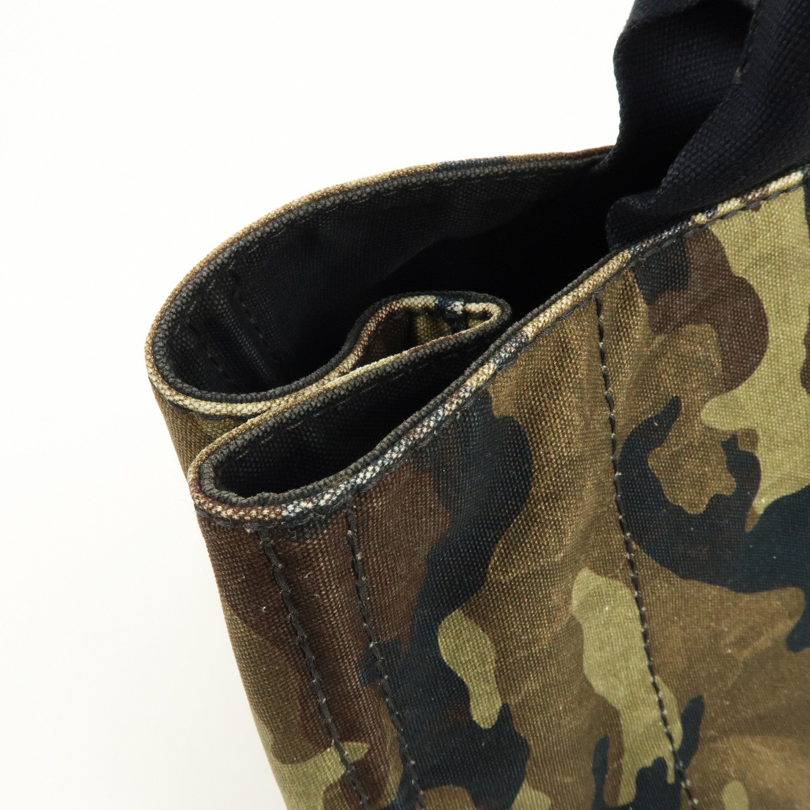 PRADA Canapa Large Tote Bag Hand Bag Khaki Black Brown BN1872