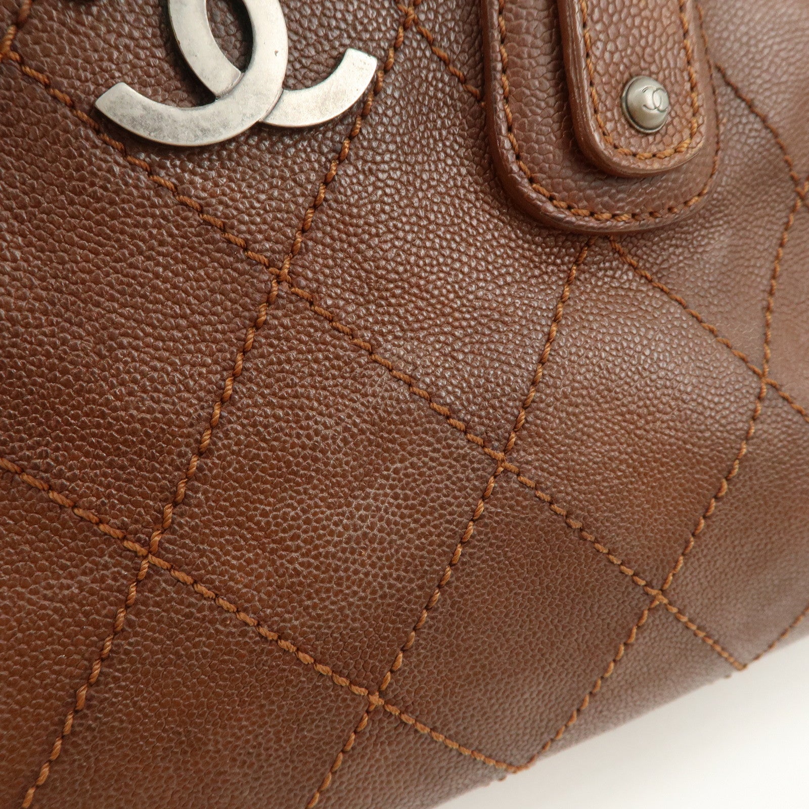 CHANEL COCO Mark Wild Stitch Caviarskin Boston Bag Brown