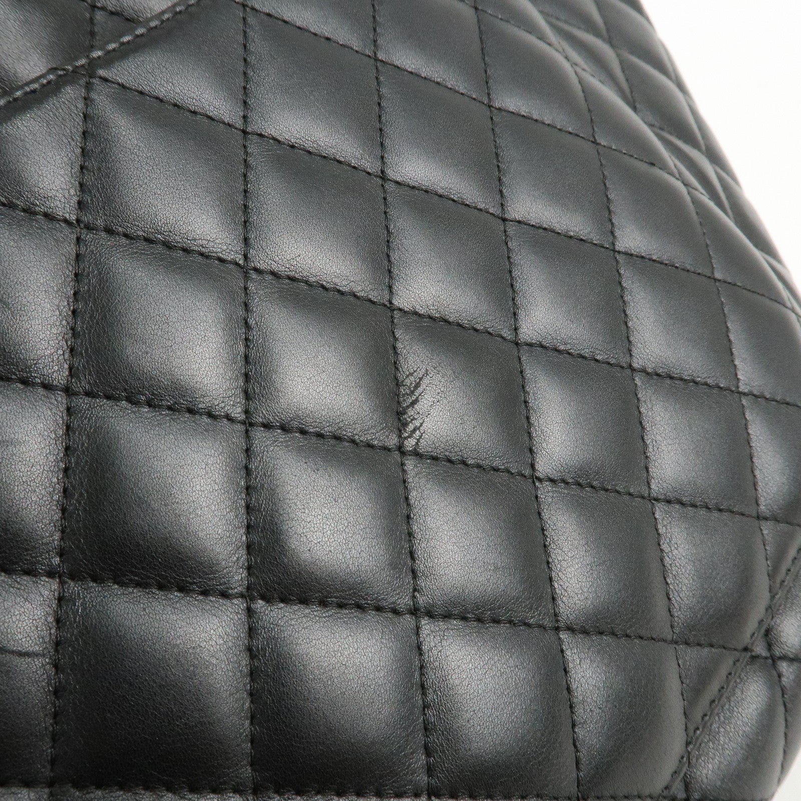 CHANEL Cambon Line Lamb Skin COCO Mark Large Tote Bag A25169 Used