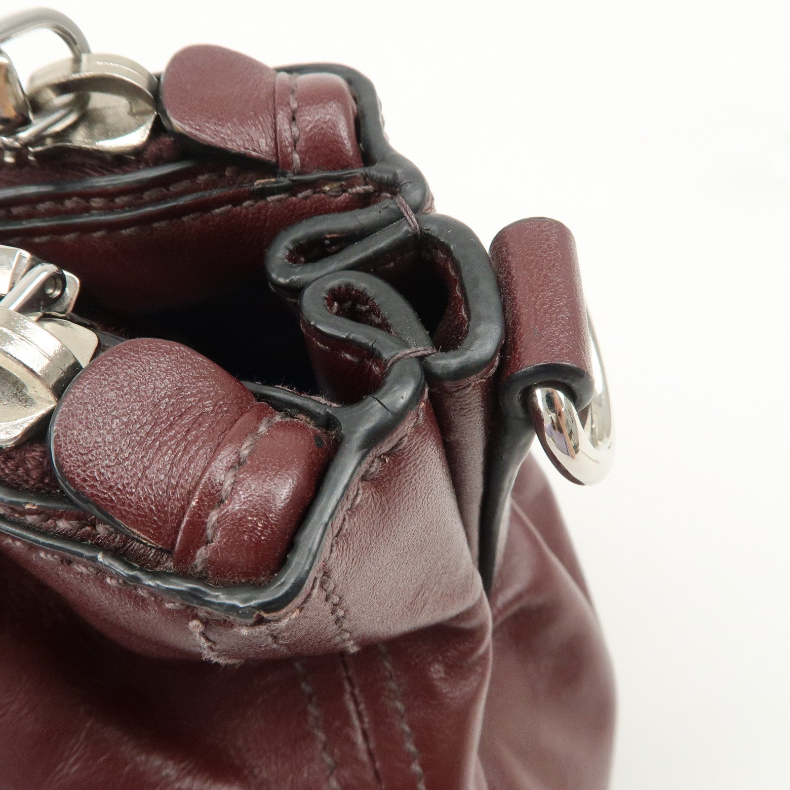 PRADA Leather 2Way Bag Hand Bag Shoulder Bag Bordeaux BN2866 Used