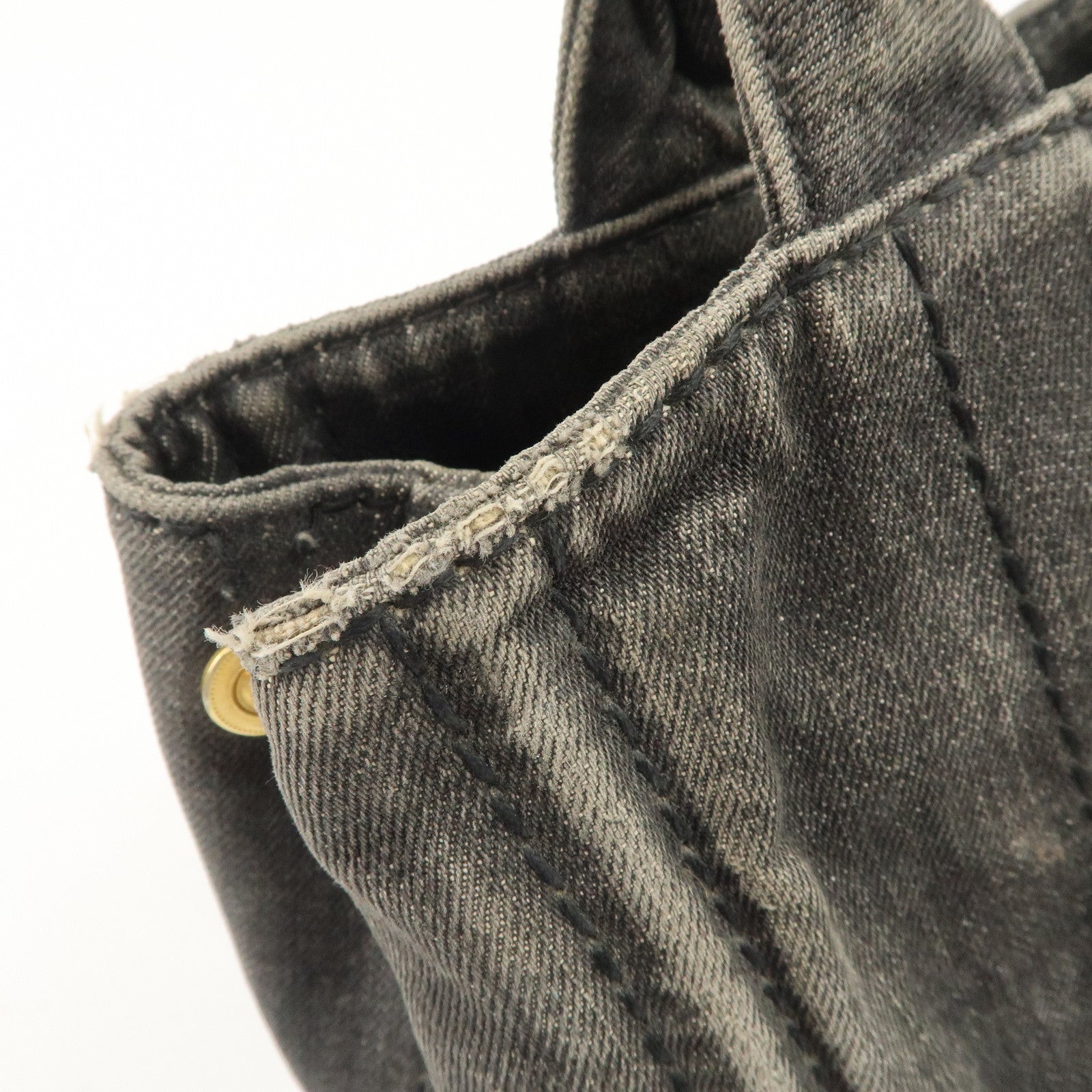 PRADA Canapa Mini Denim Hand Bag Tote Bag Black 1BG439 Used