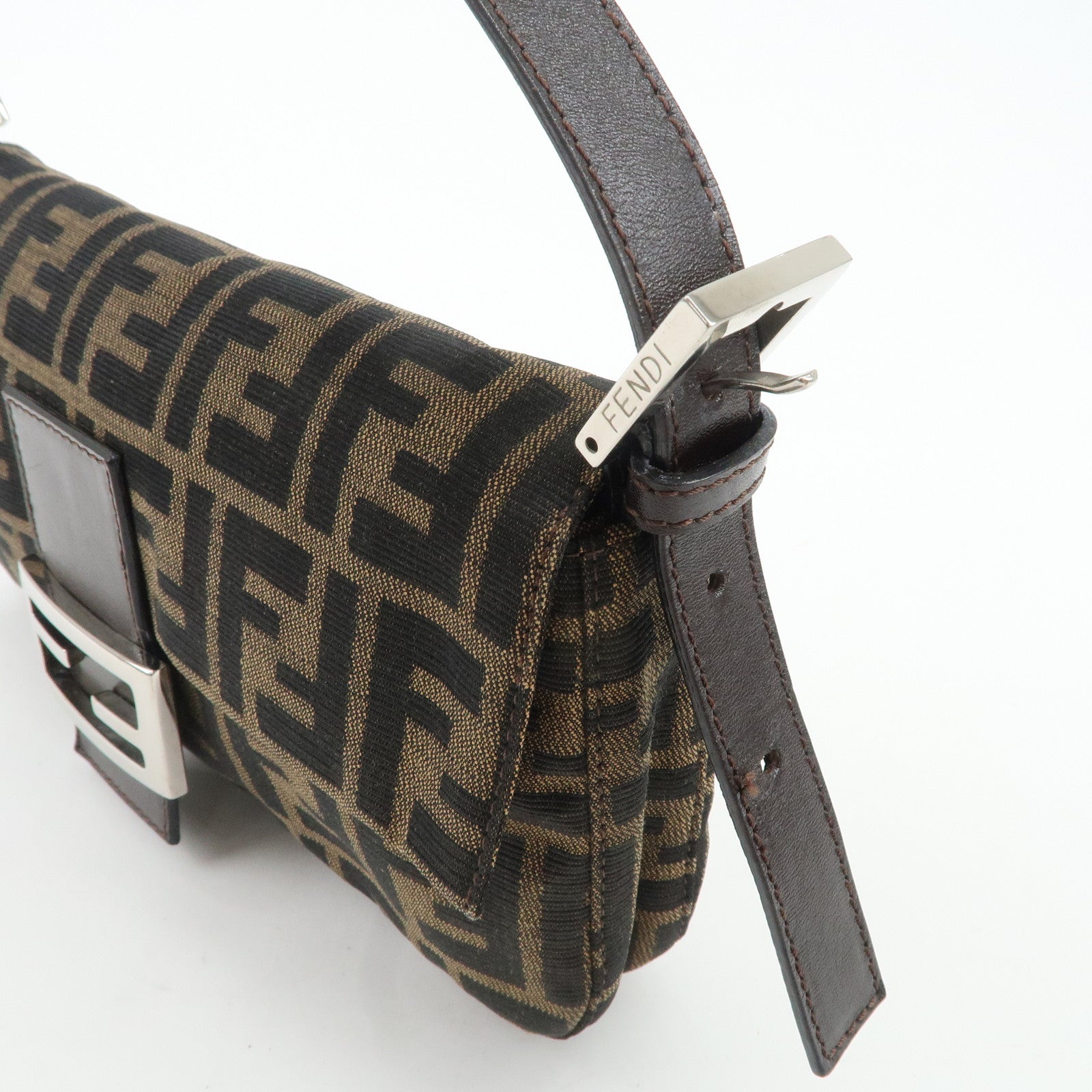 FENDI Mamma Baguette Zucca Canvas Leather Shoulder Bag 26424 Used