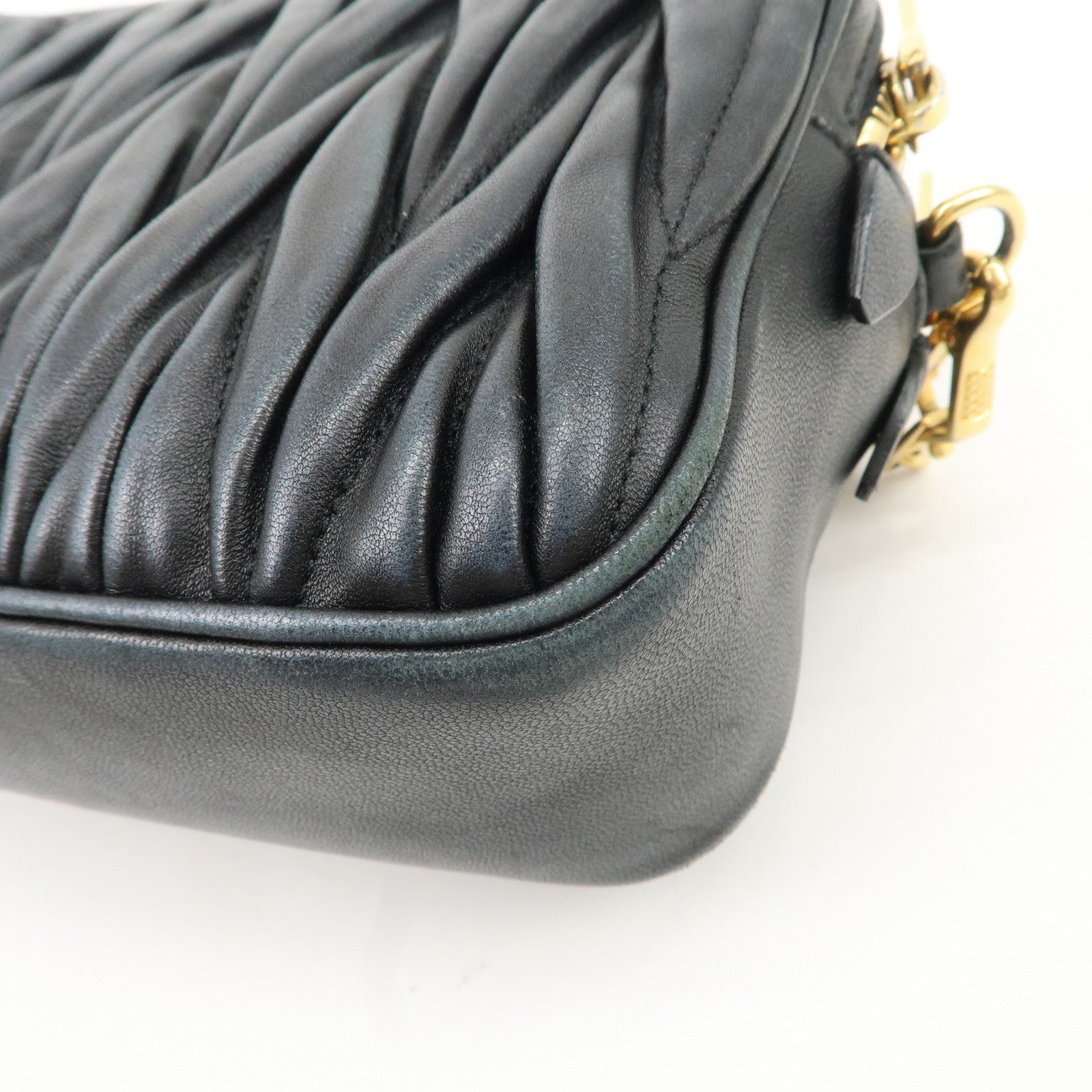 MIU MIU Matelasse Leather Shoulder Bag Black Used