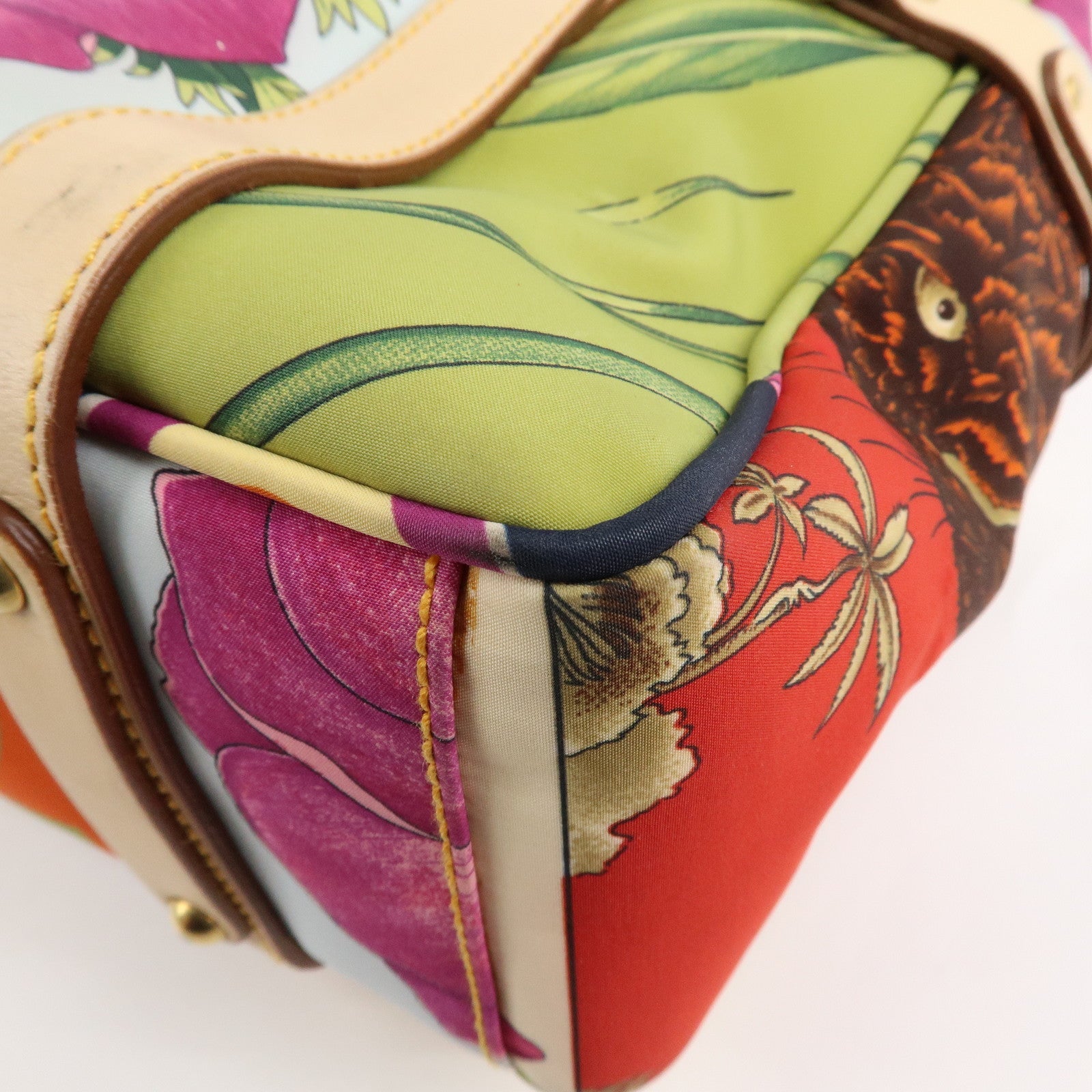 Ferragamo Nylon Leather Tote Bag Animal Multi Color AF-216407 Used