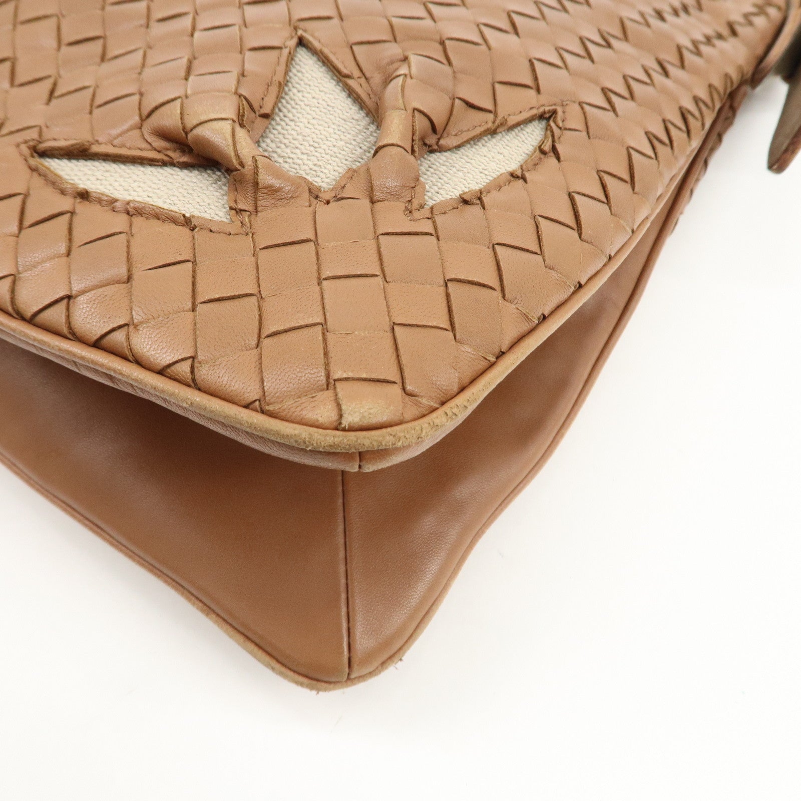 BOTTEGA VENETA Intrecciato Leather Shoulder Bag Brown Used