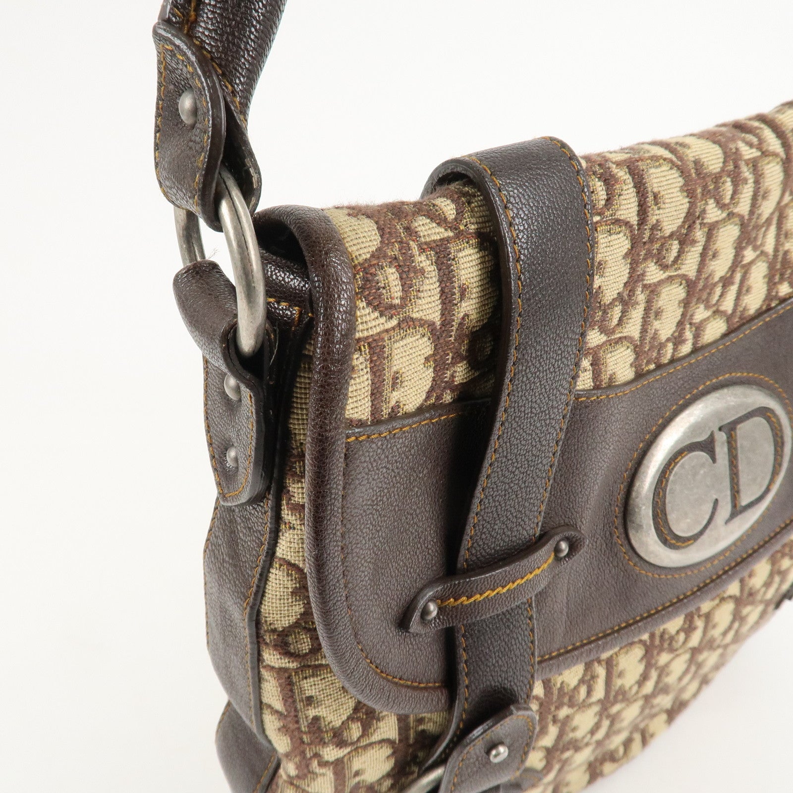 Christian Dior Trotter Canvas Leather Shoulder Bag Brown Used